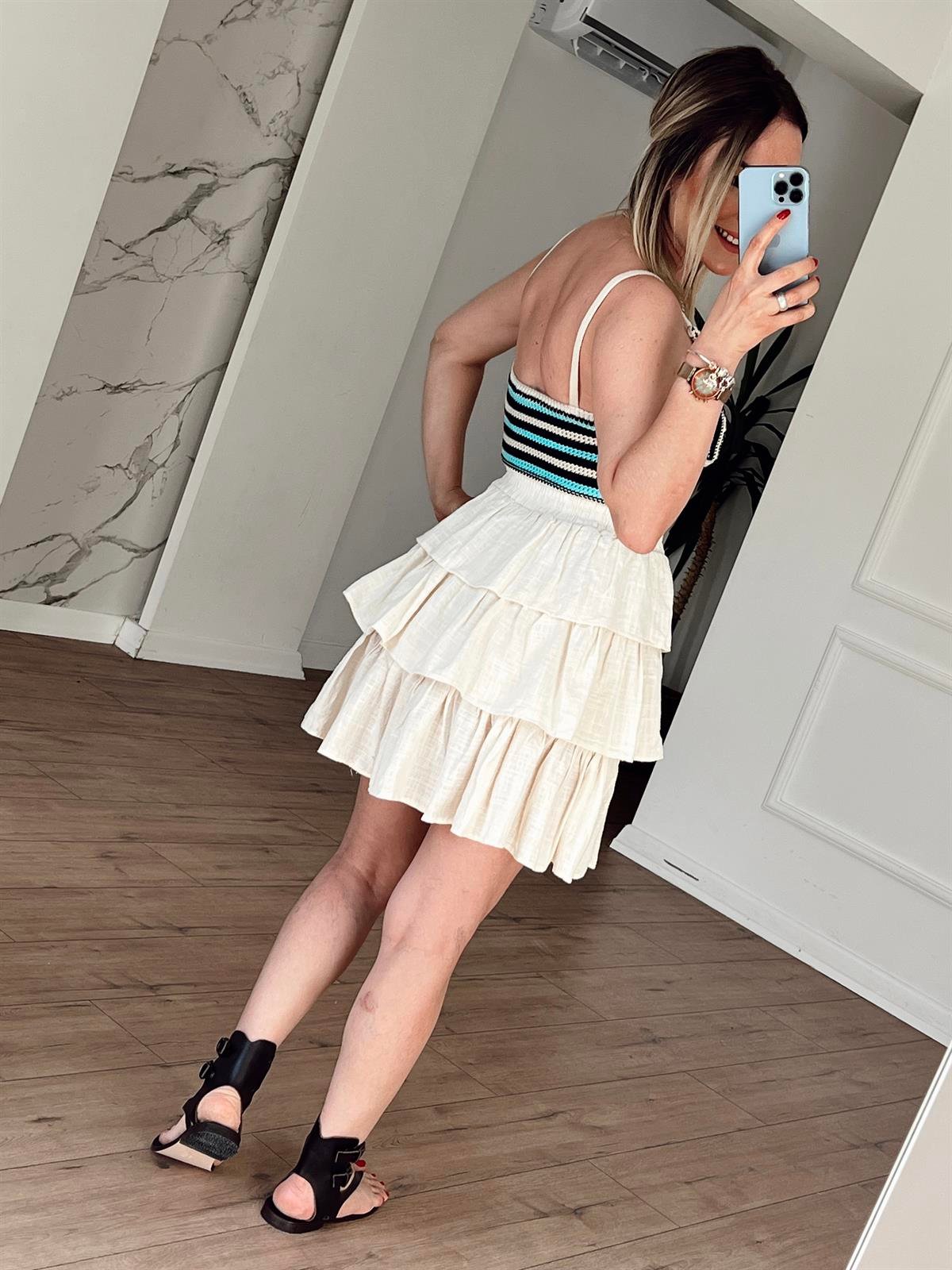 Çizgili Triko Büstiyer MAVİ