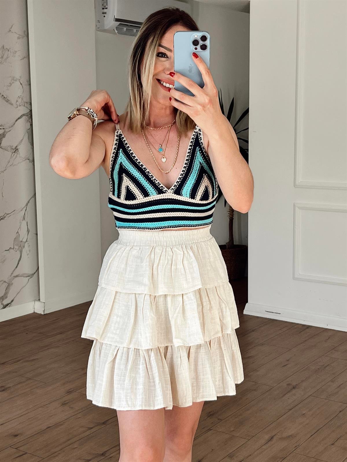 Çizgili Triko Büstiyer MAVİ