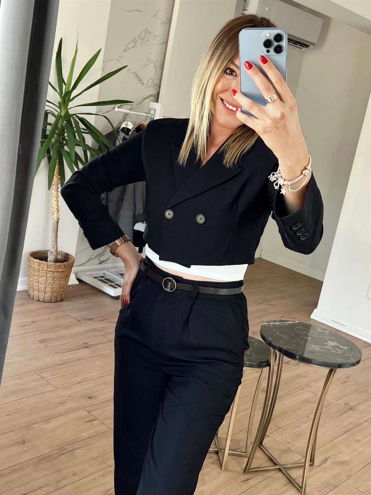 Crop Blazer Ceket SİYAH