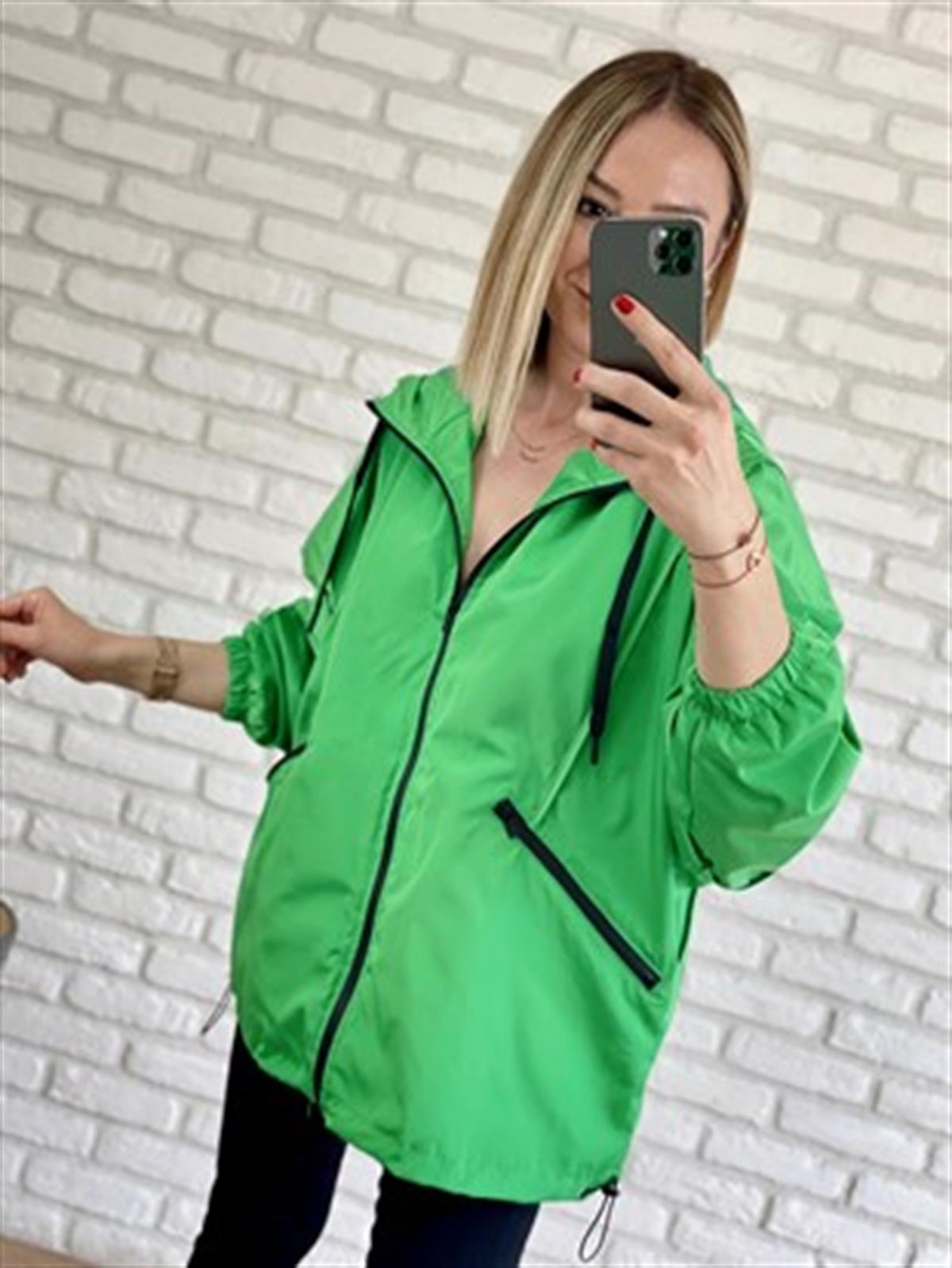 D89588 FERMUARLI TRENÇKOT YEŞİL
