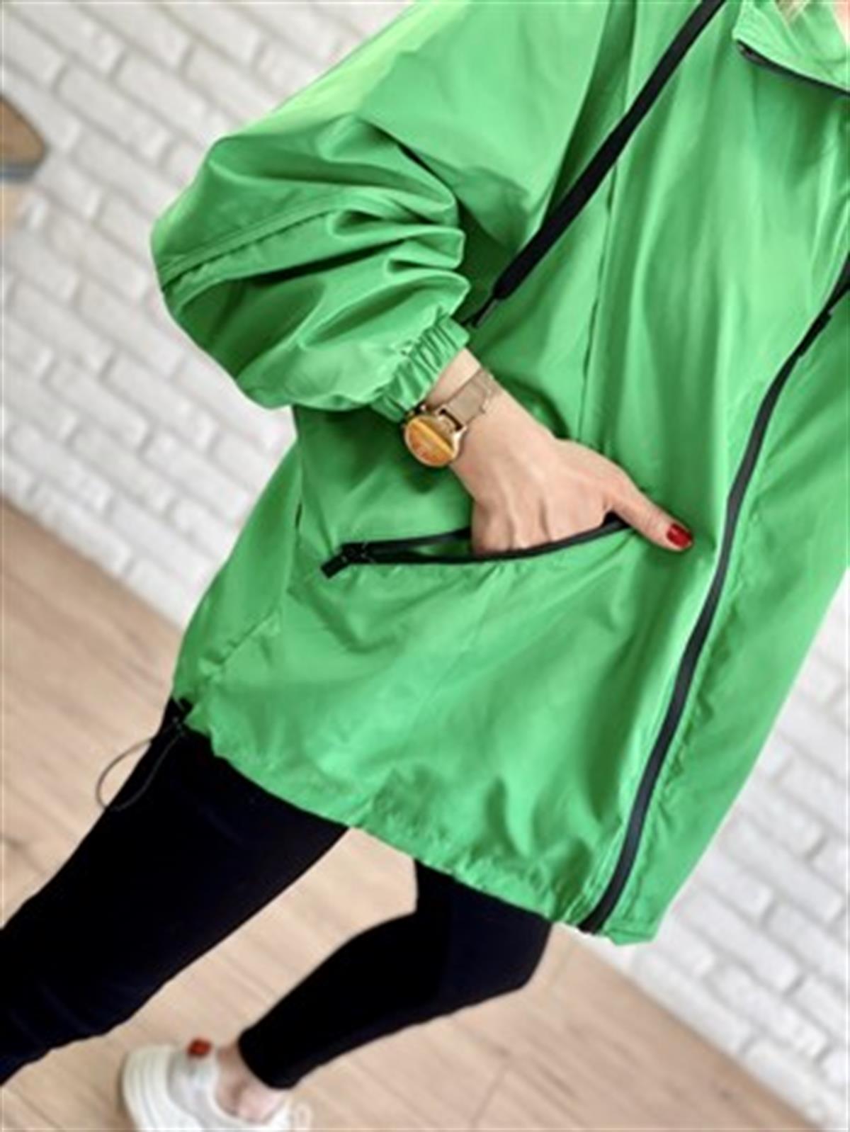 D89588 FERMUARLI TRENÇKOT YEŞİL