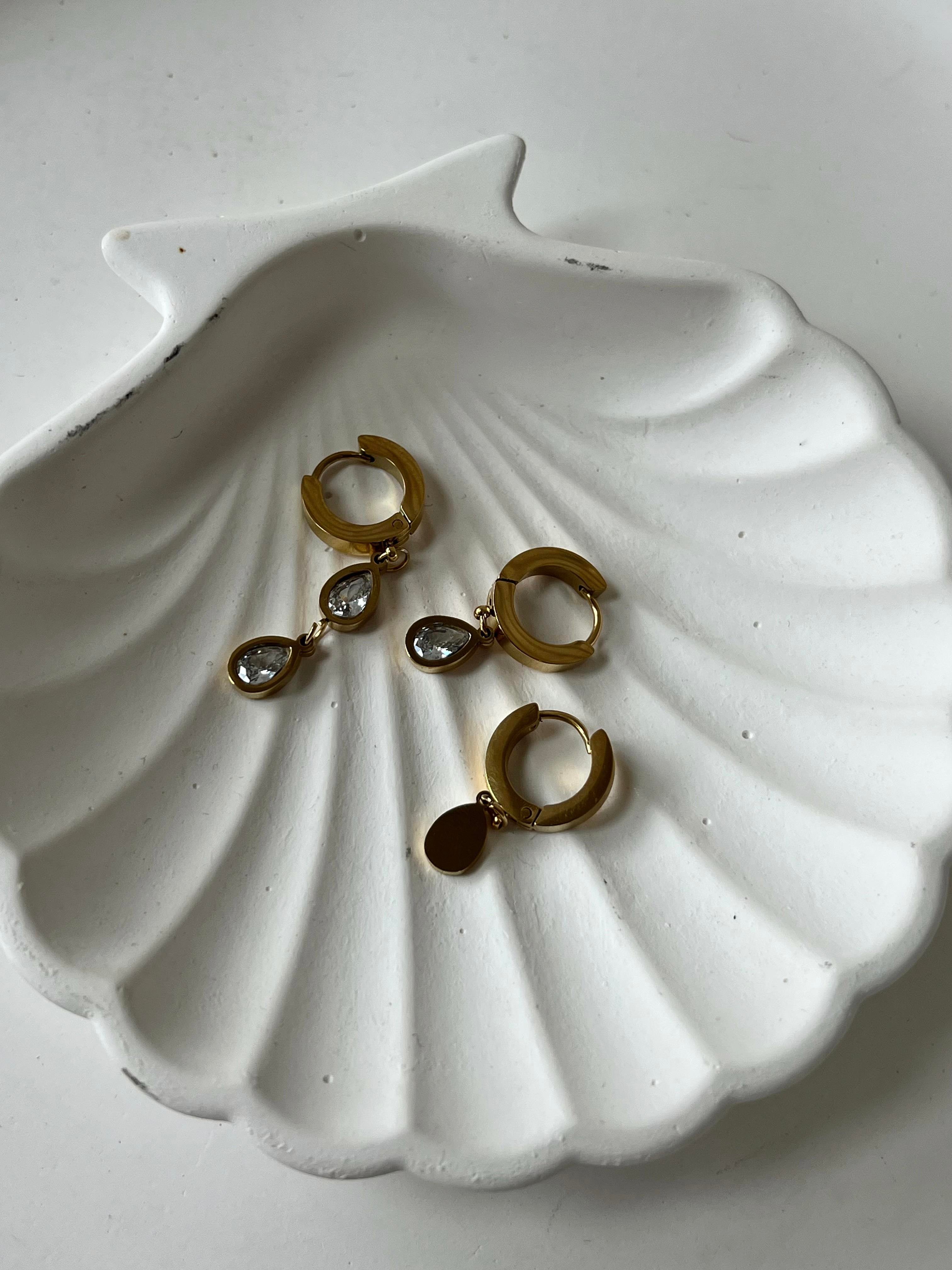 Damla Model Üçlü Çelik Küpe GOLD