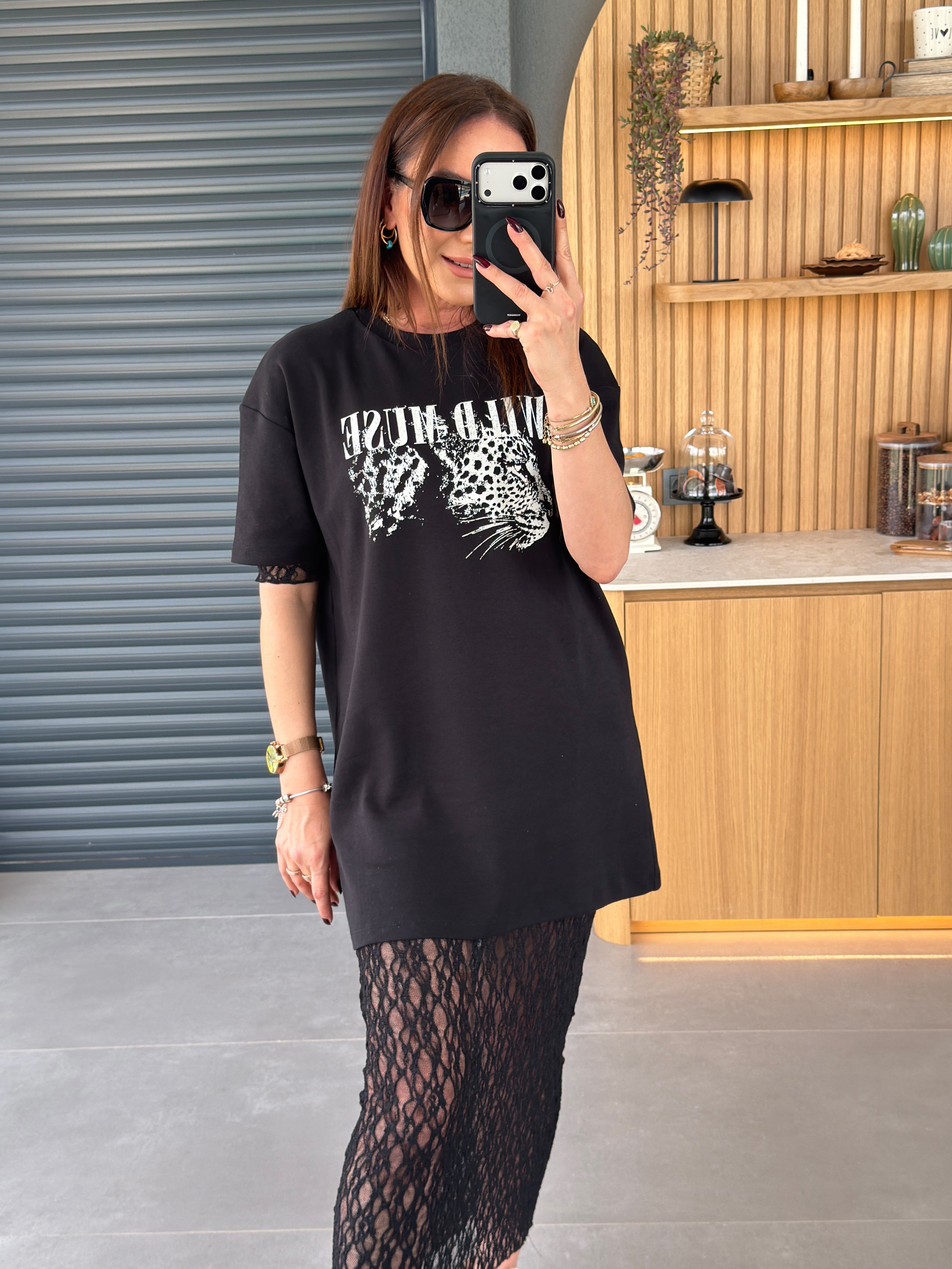Dantel Detaylı Tshirt Elbise SİYAH