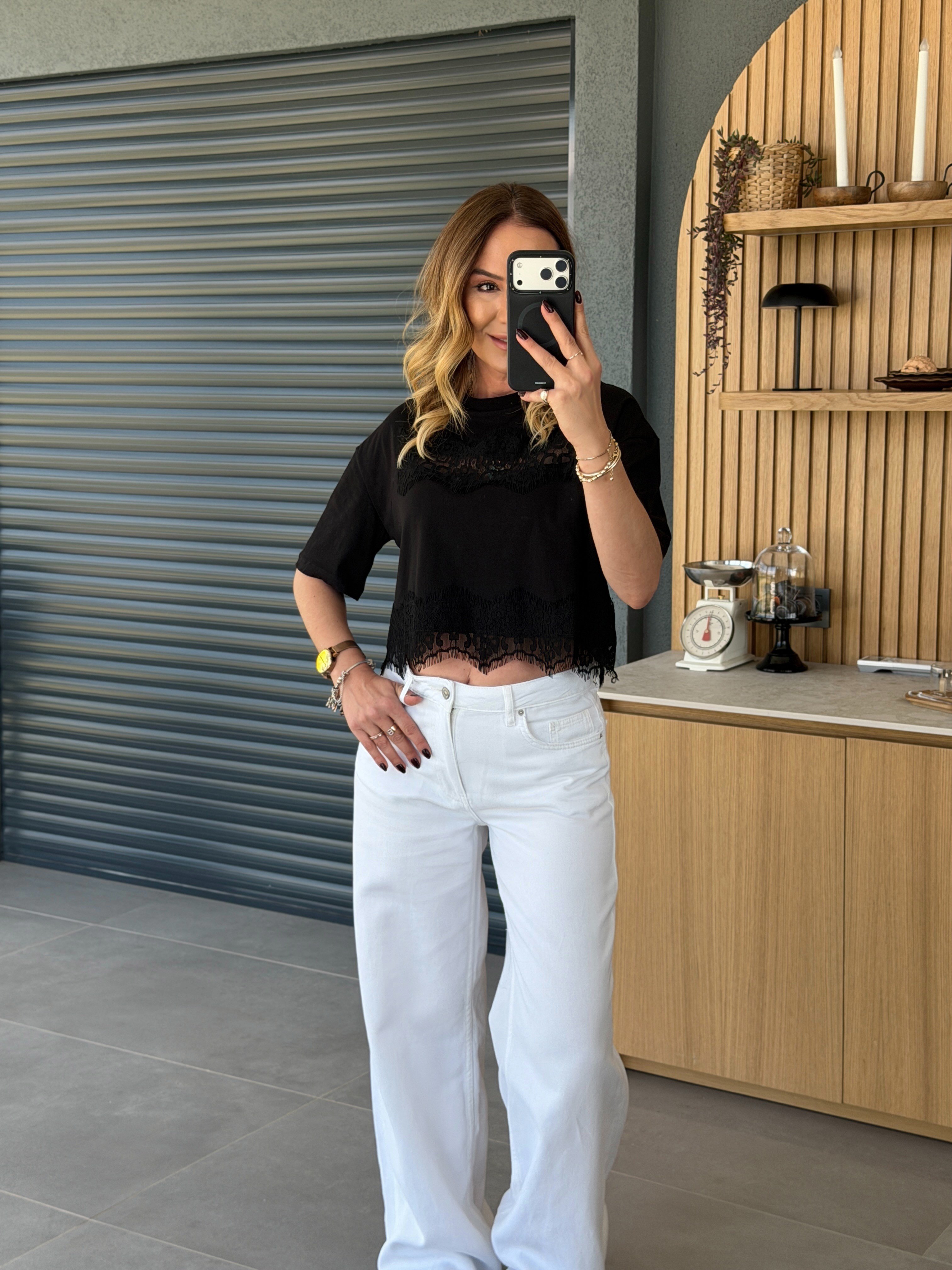 Dantel Detaylı Tshirt SİYAH
