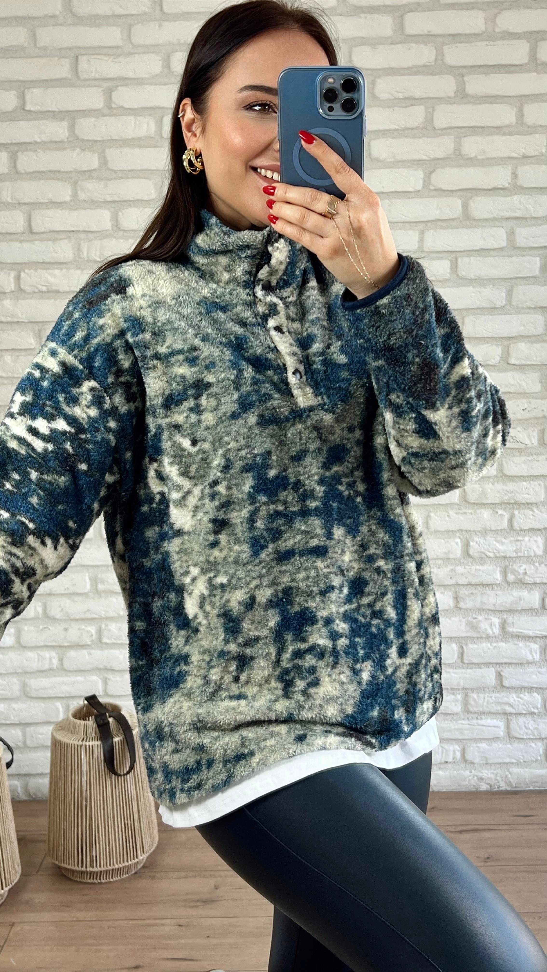 Desenli Çıtçıtlı Polar Sweat YEŞİL