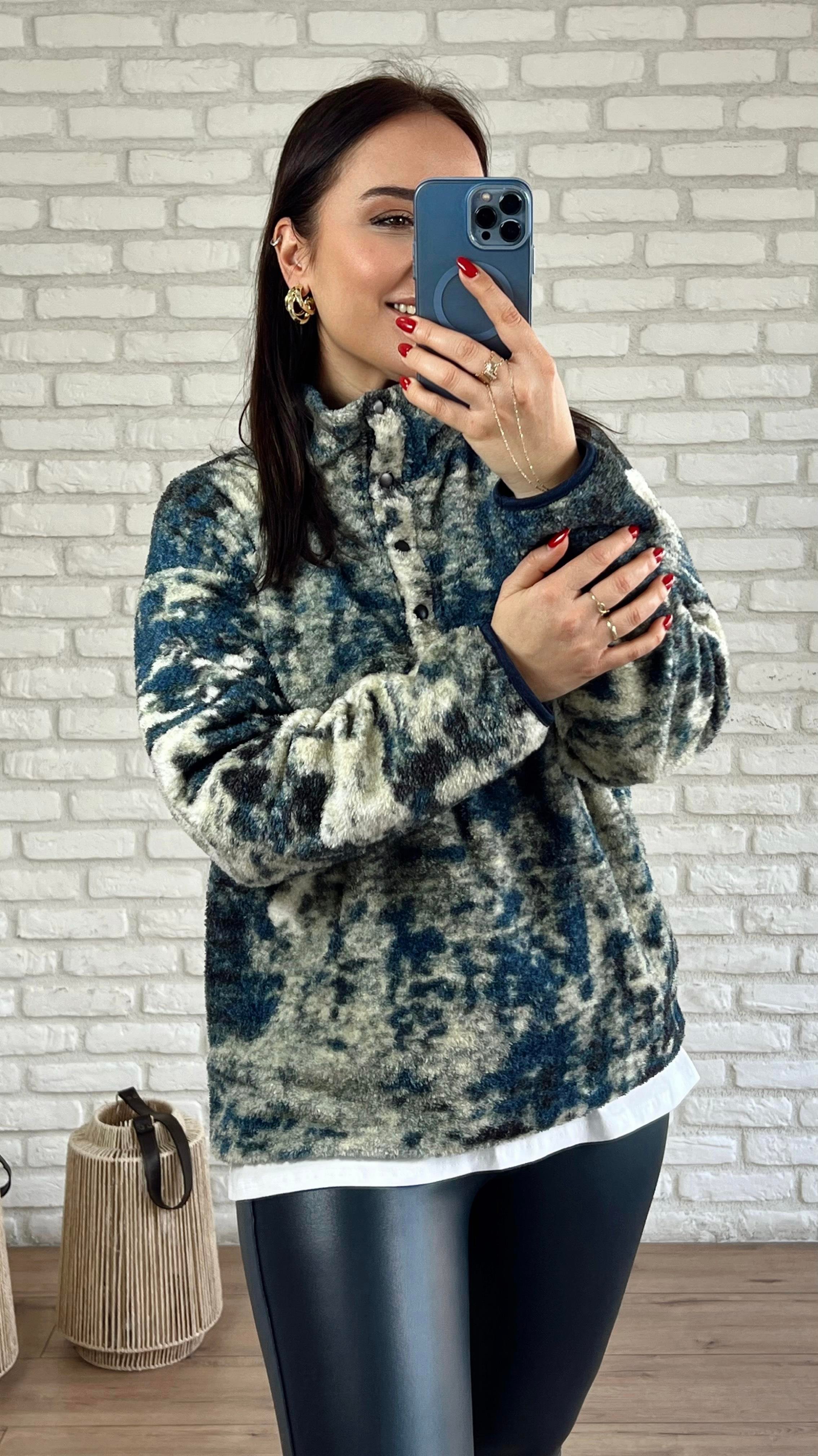 Desenli Çıtçıtlı Polar Sweat YEŞİL