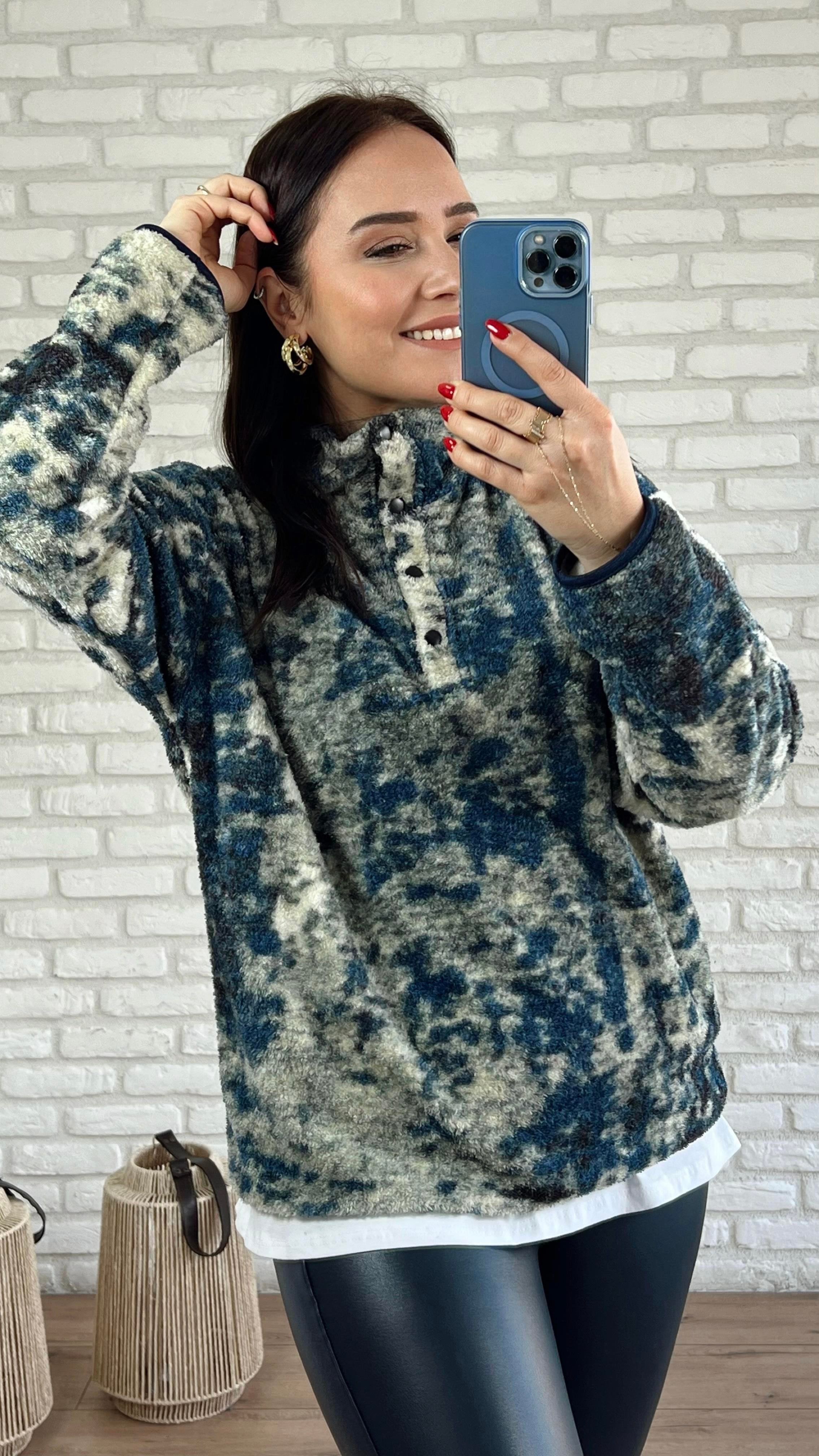 Desenli Çıtçıtlı Polar Sweat YEŞİL