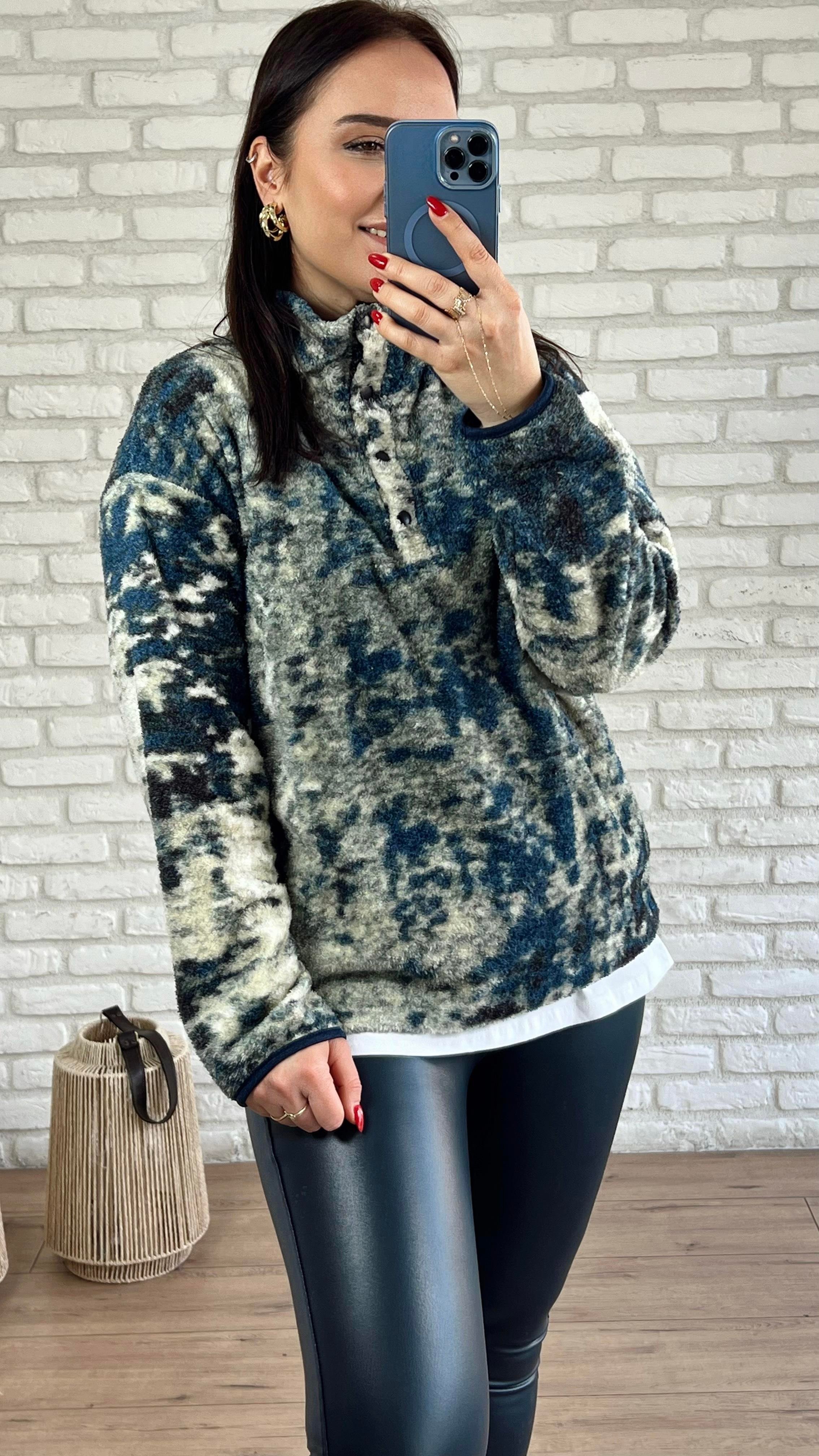 Desenli Çıtçıtlı Polar Sweat YEŞİL