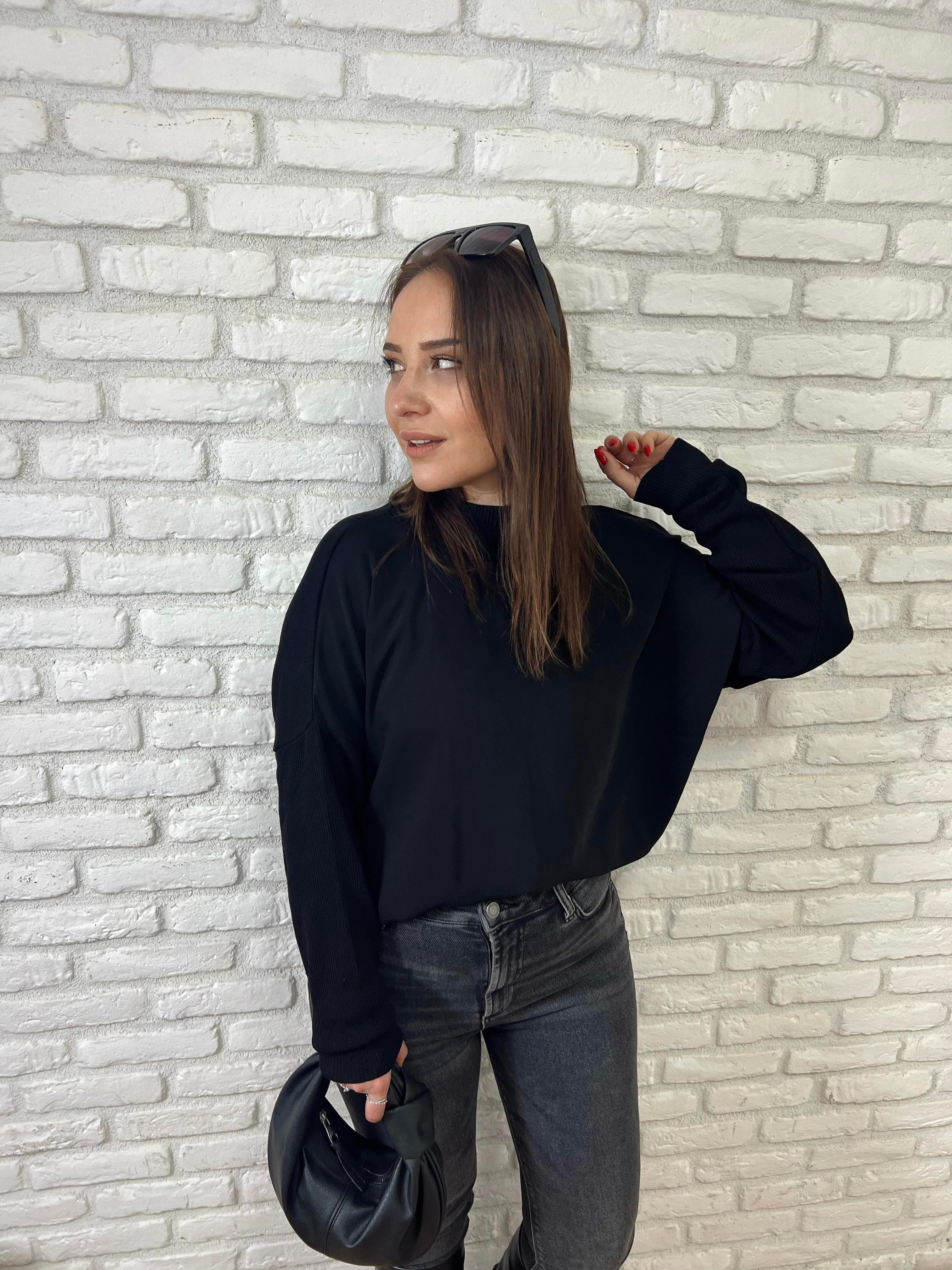 Dik Yaka Triko Kazak SİYAH