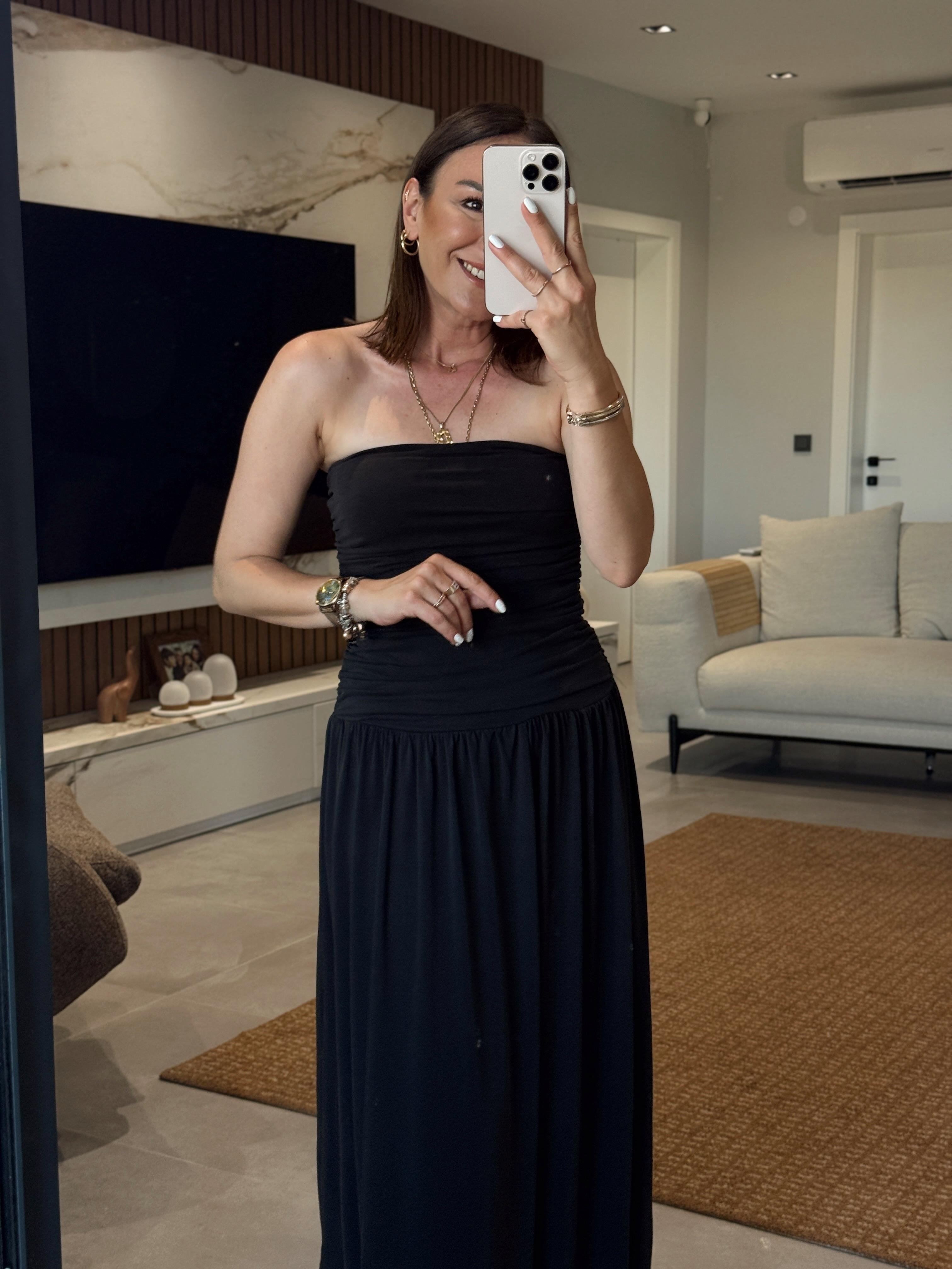 Draped Side Pleated Dress BLACK
