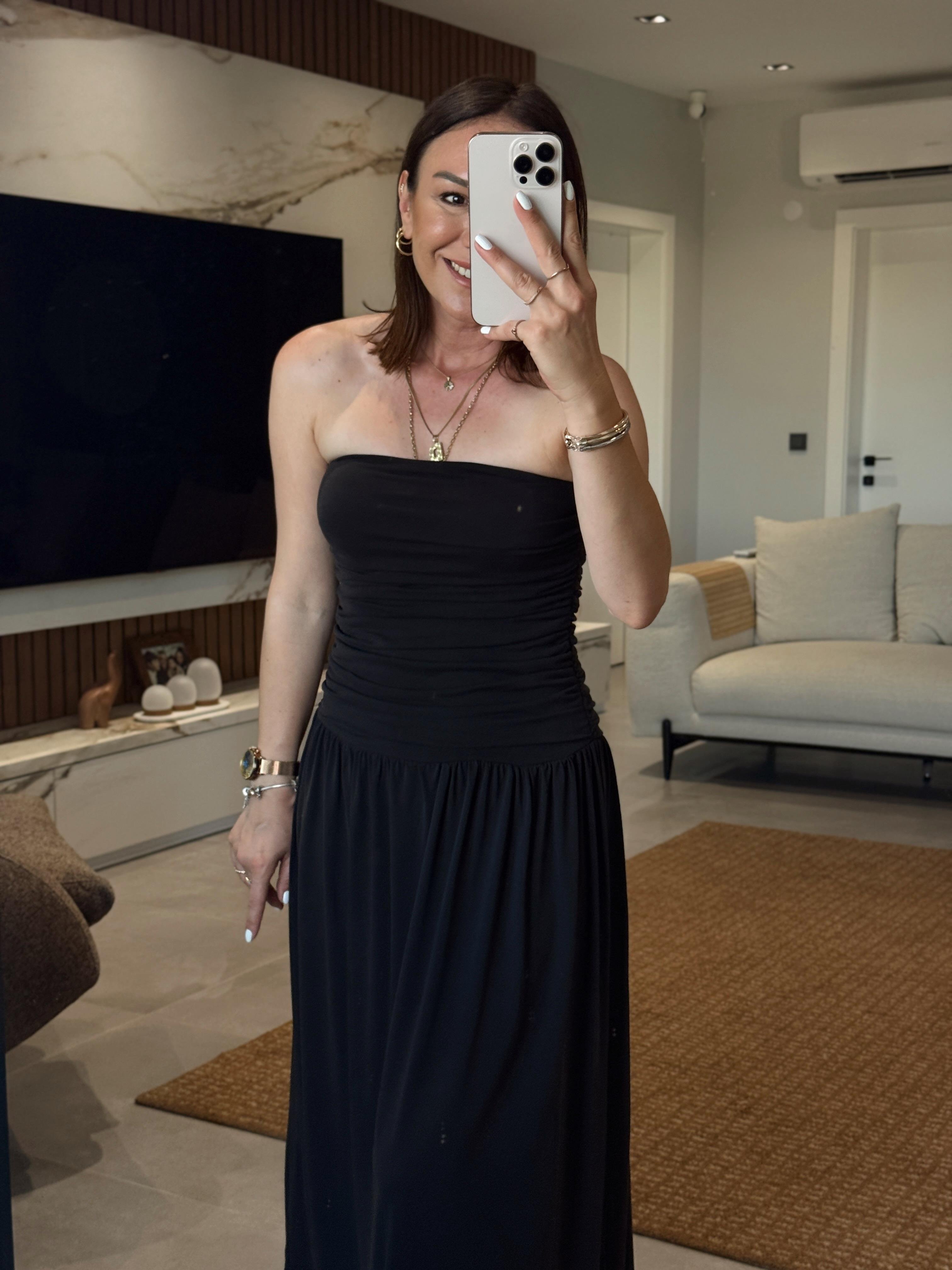 Draped Side Pleated Dress BLACK