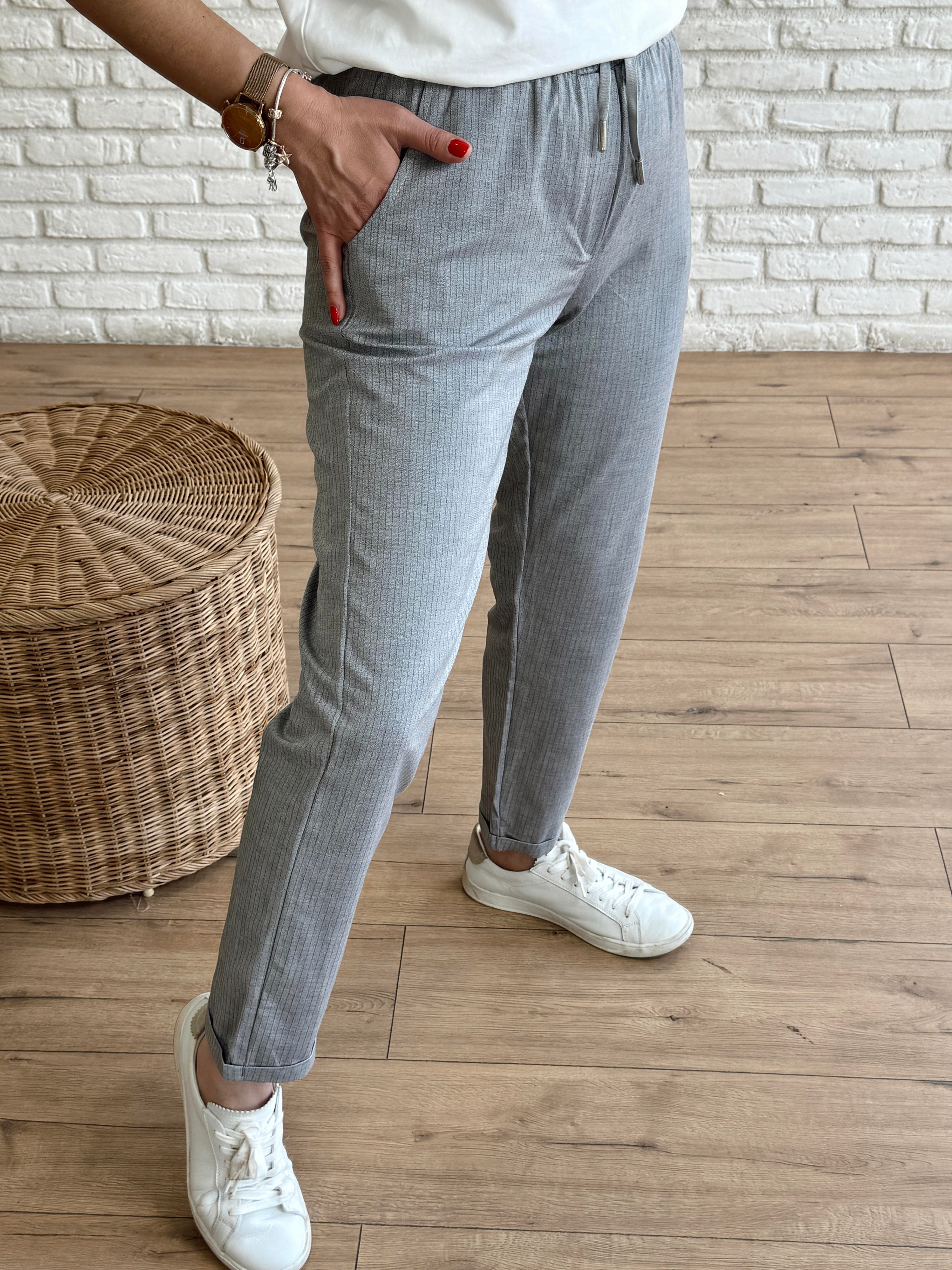 Duble Paça Çizgili Pantolon GRİ