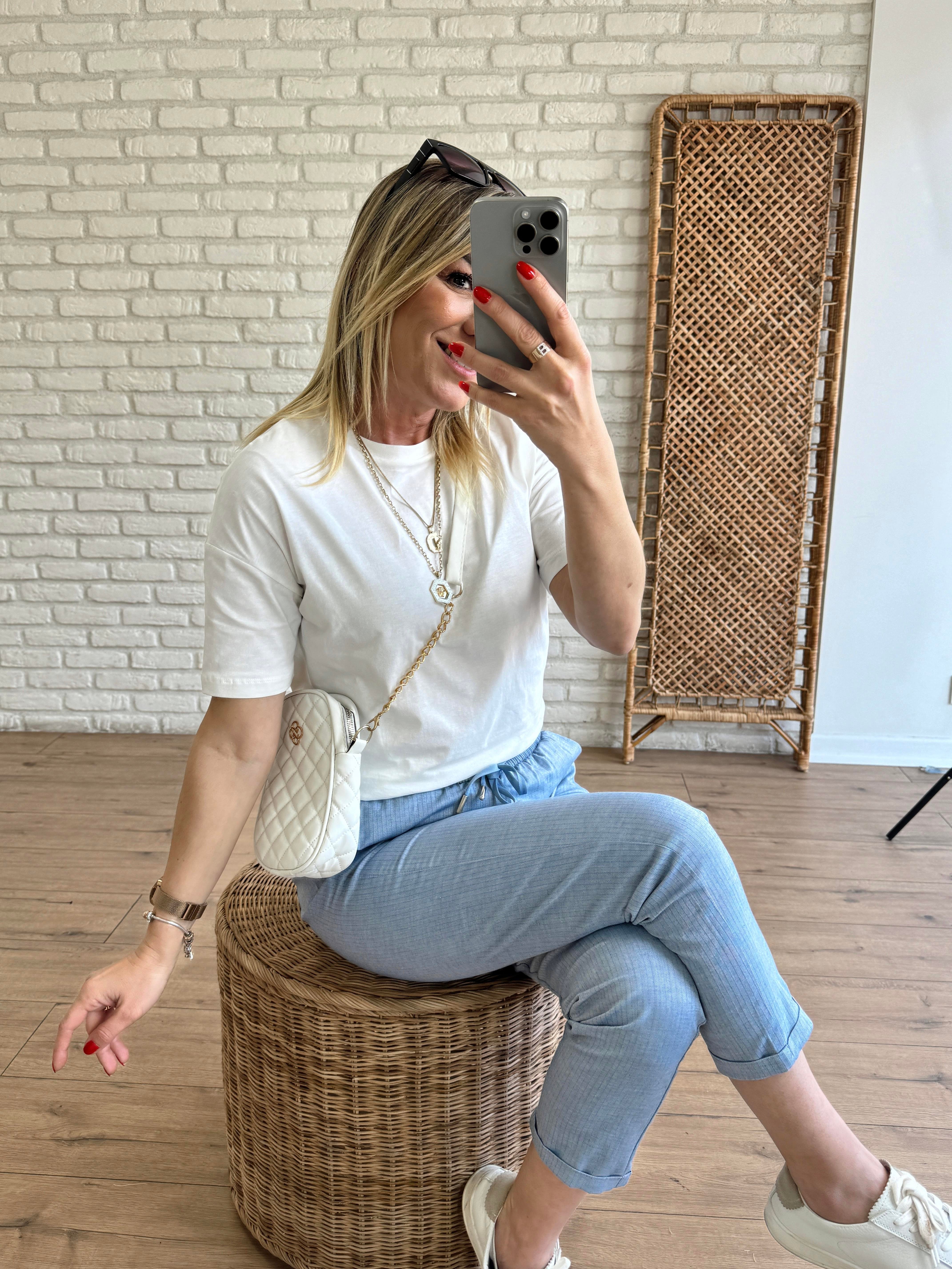 Duble Paça Çizgili Pantolon MAVİ