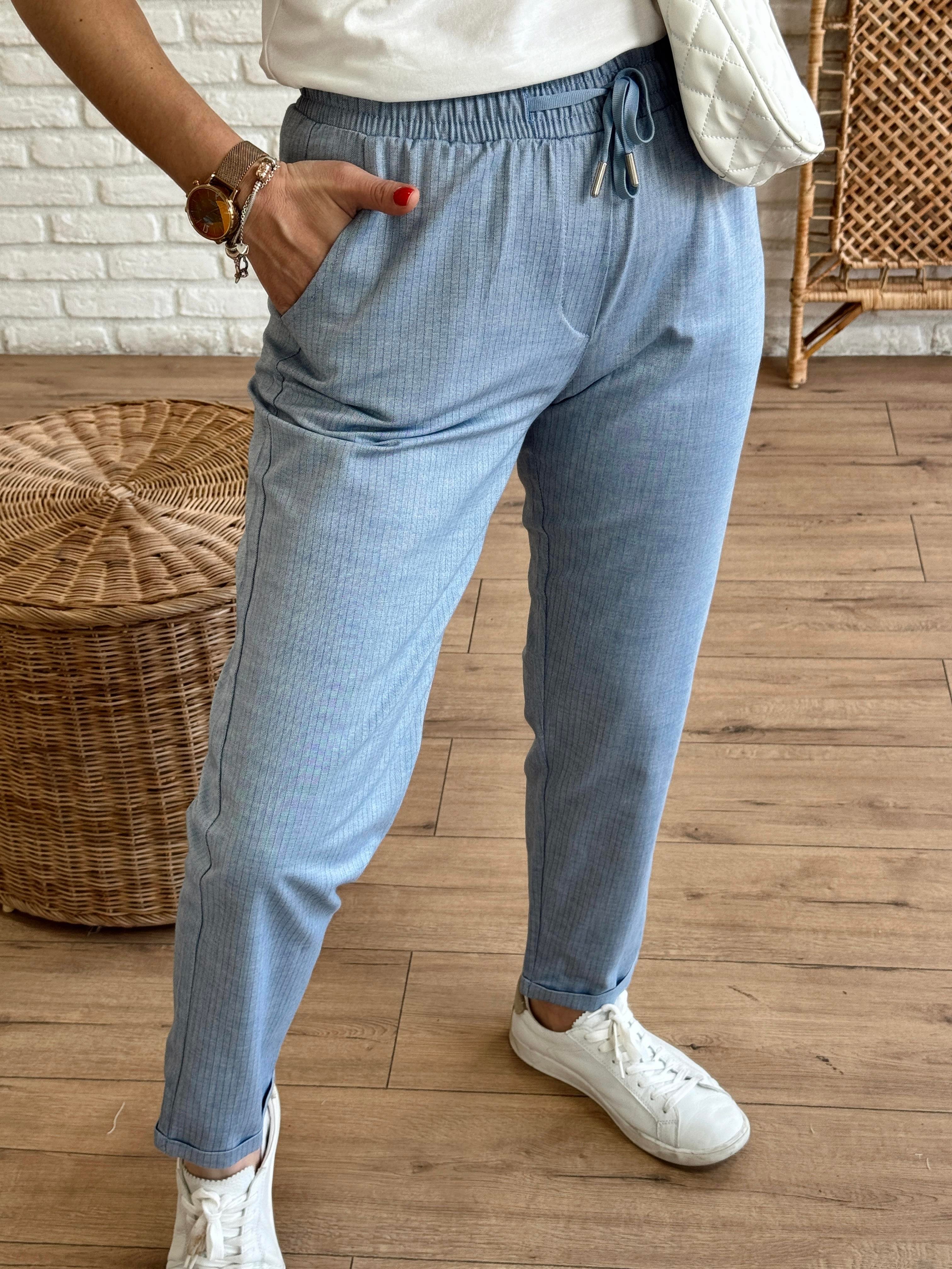 Duble Paça Çizgili Pantolon MAVİ
