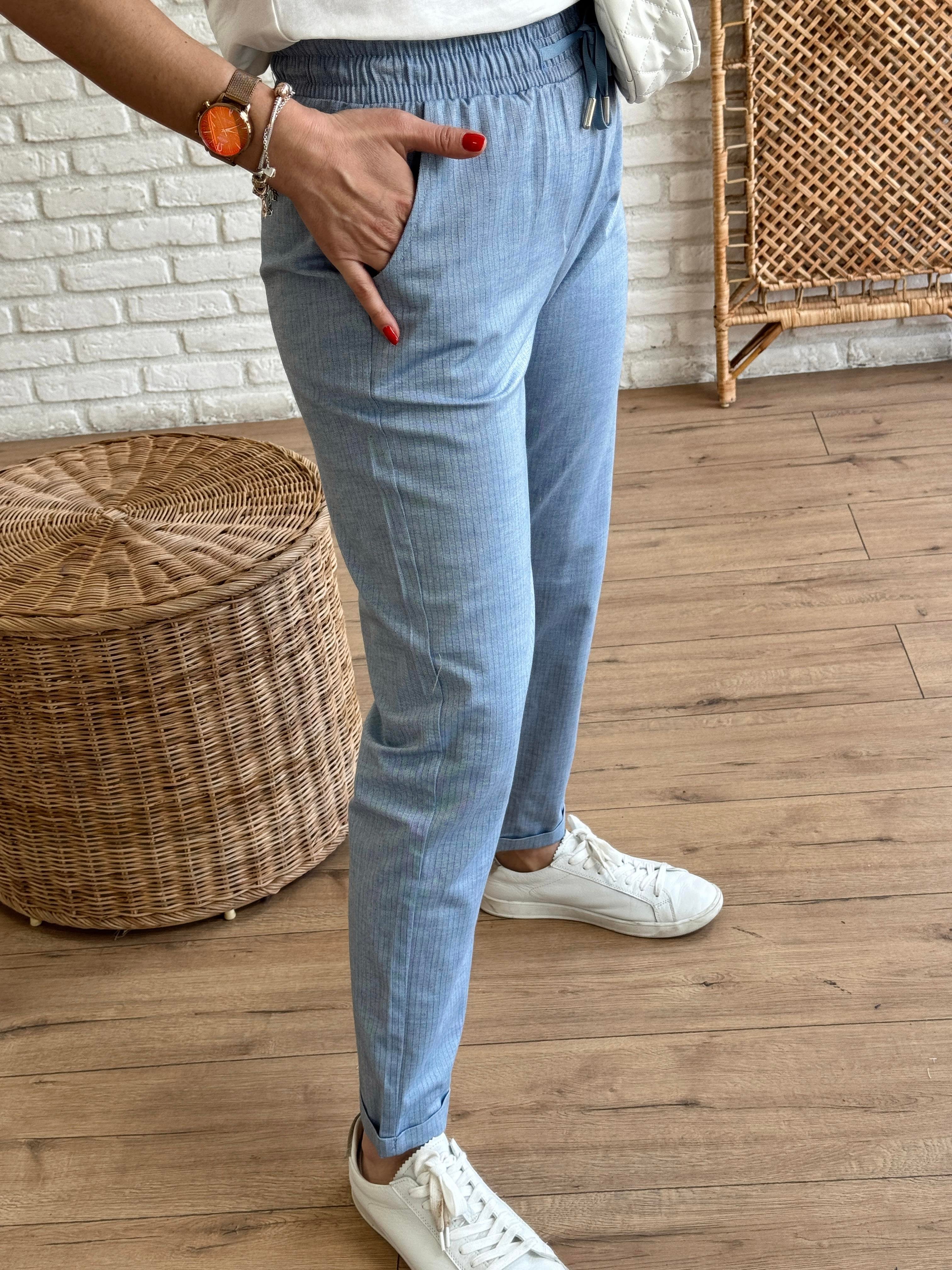Duble Paça Çizgili Pantolon MAVİ