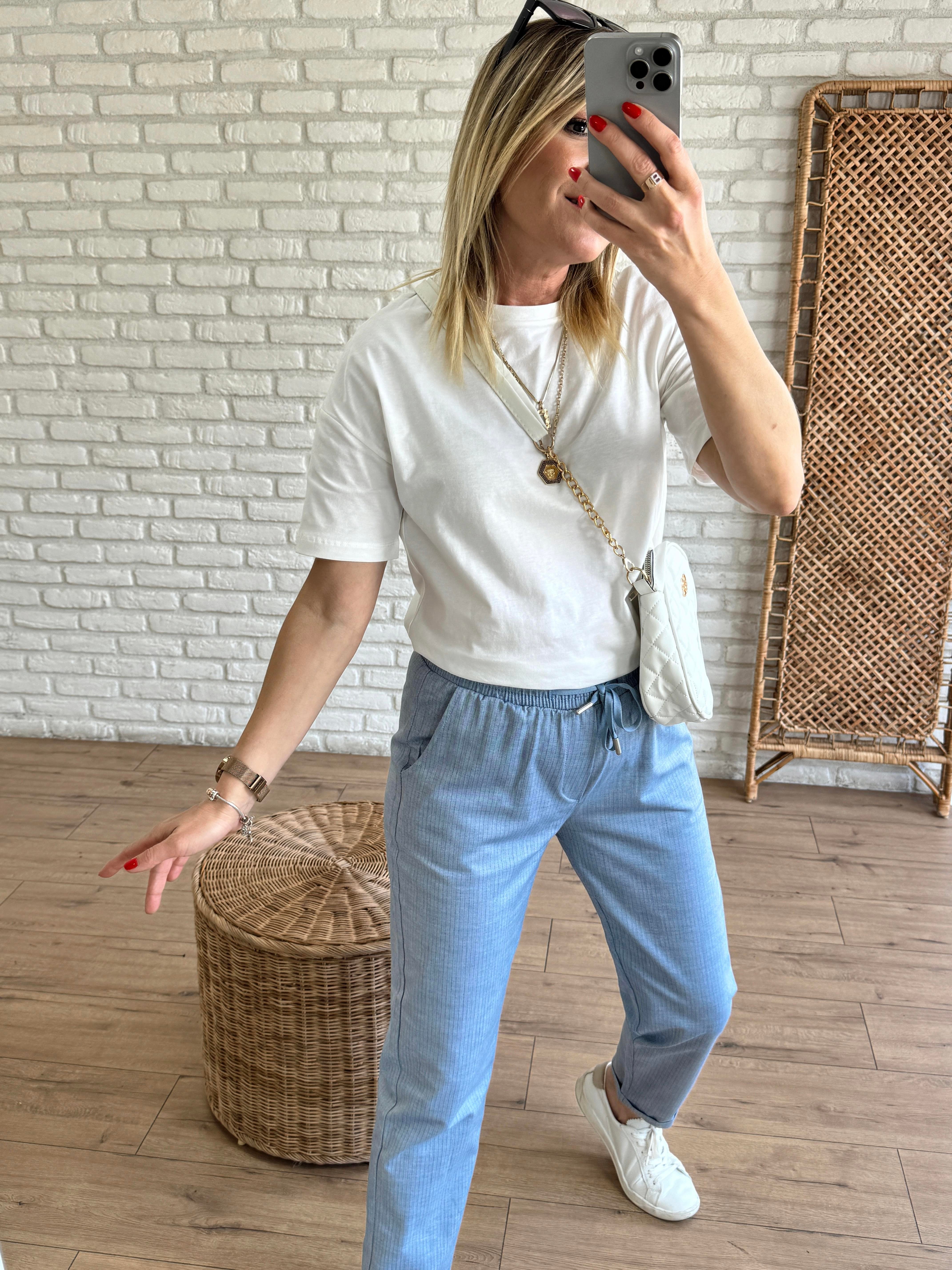 Duble Paça Çizgili Pantolon MAVİ