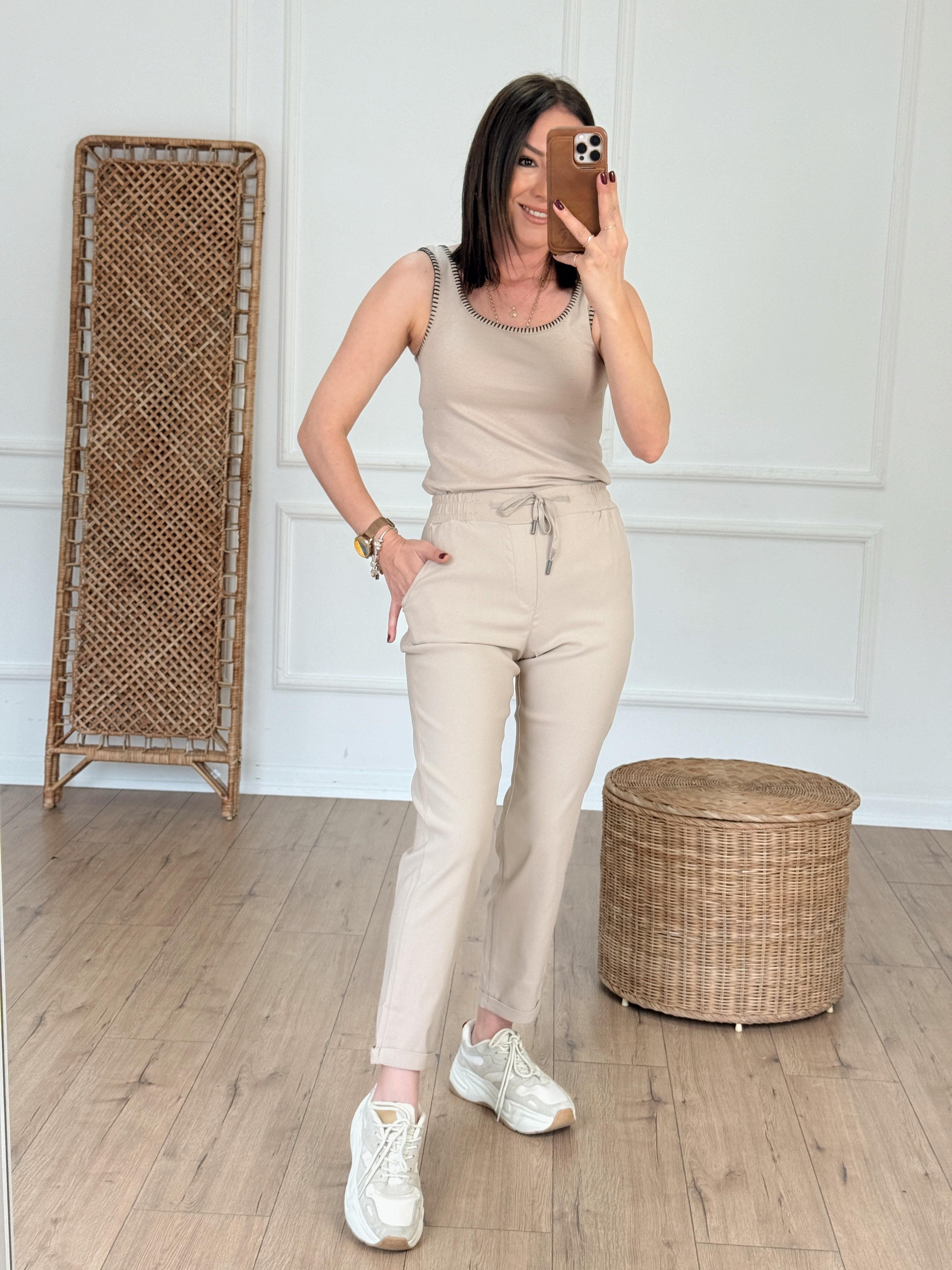 Duble Paça Likralı Pantolon BEJ