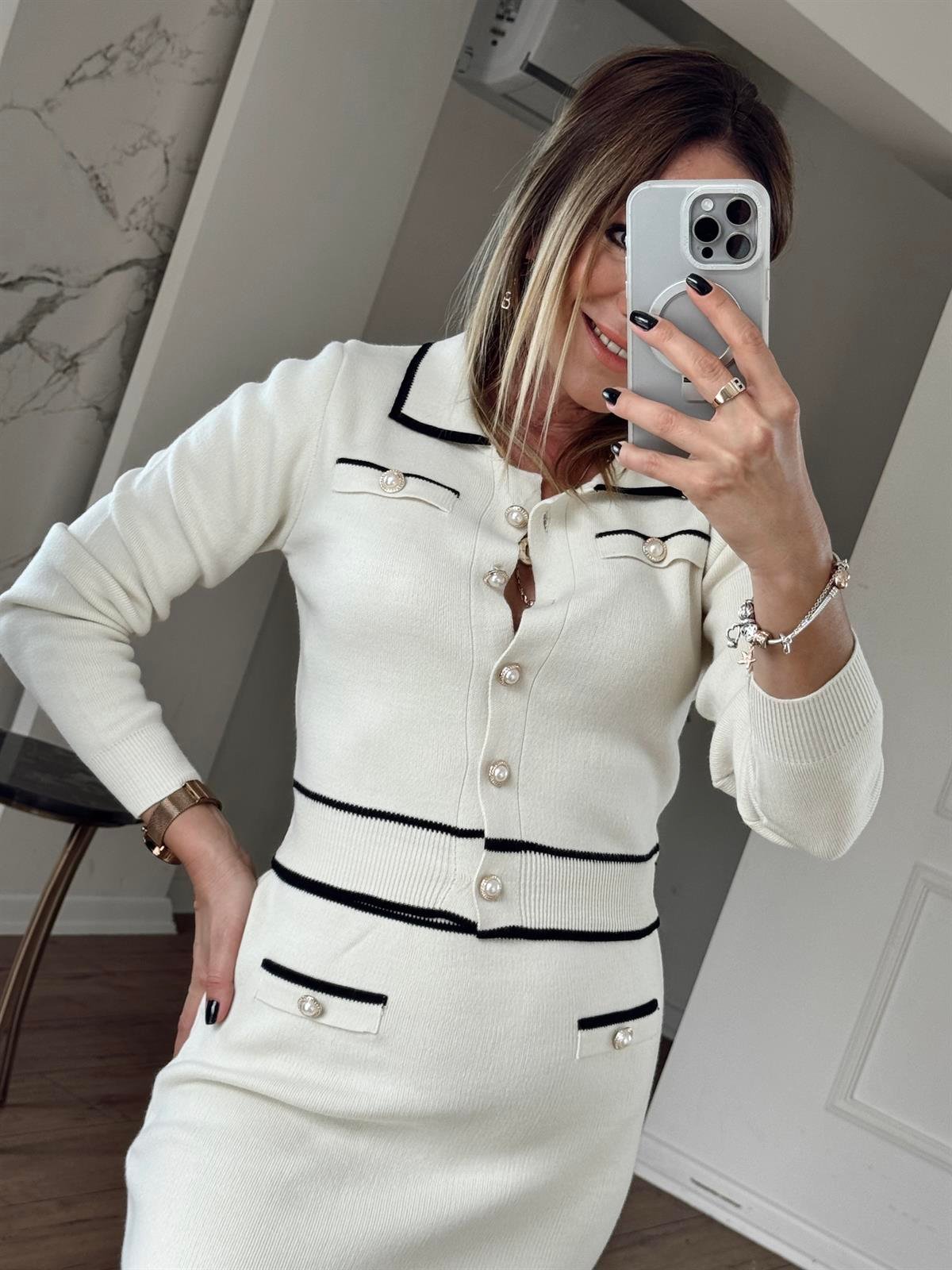 Düğme Detay Ceketli Triko Takım TAŞ