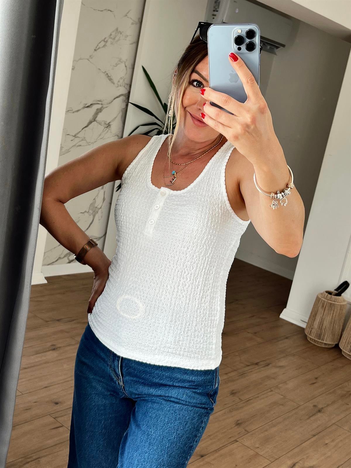 Düğme Detaylı Askılı Bluz EKRU