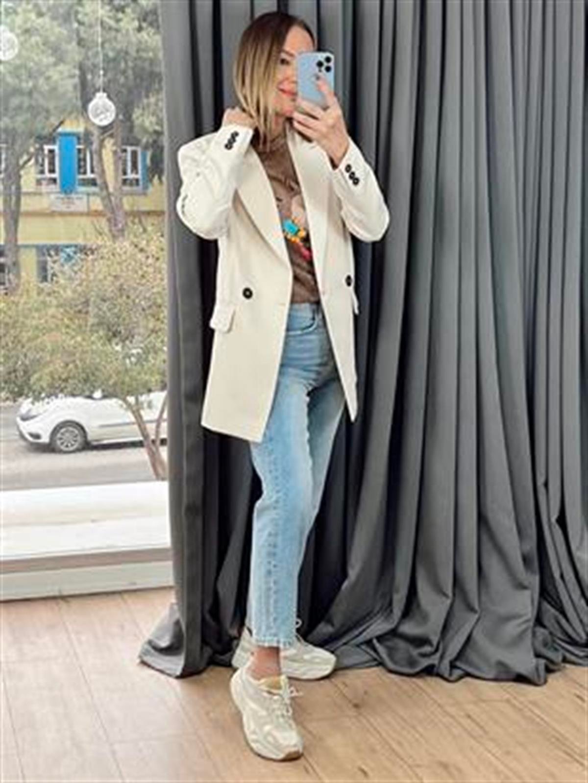 DÜĞME DETAYLI BLAZER CEKET BEJ