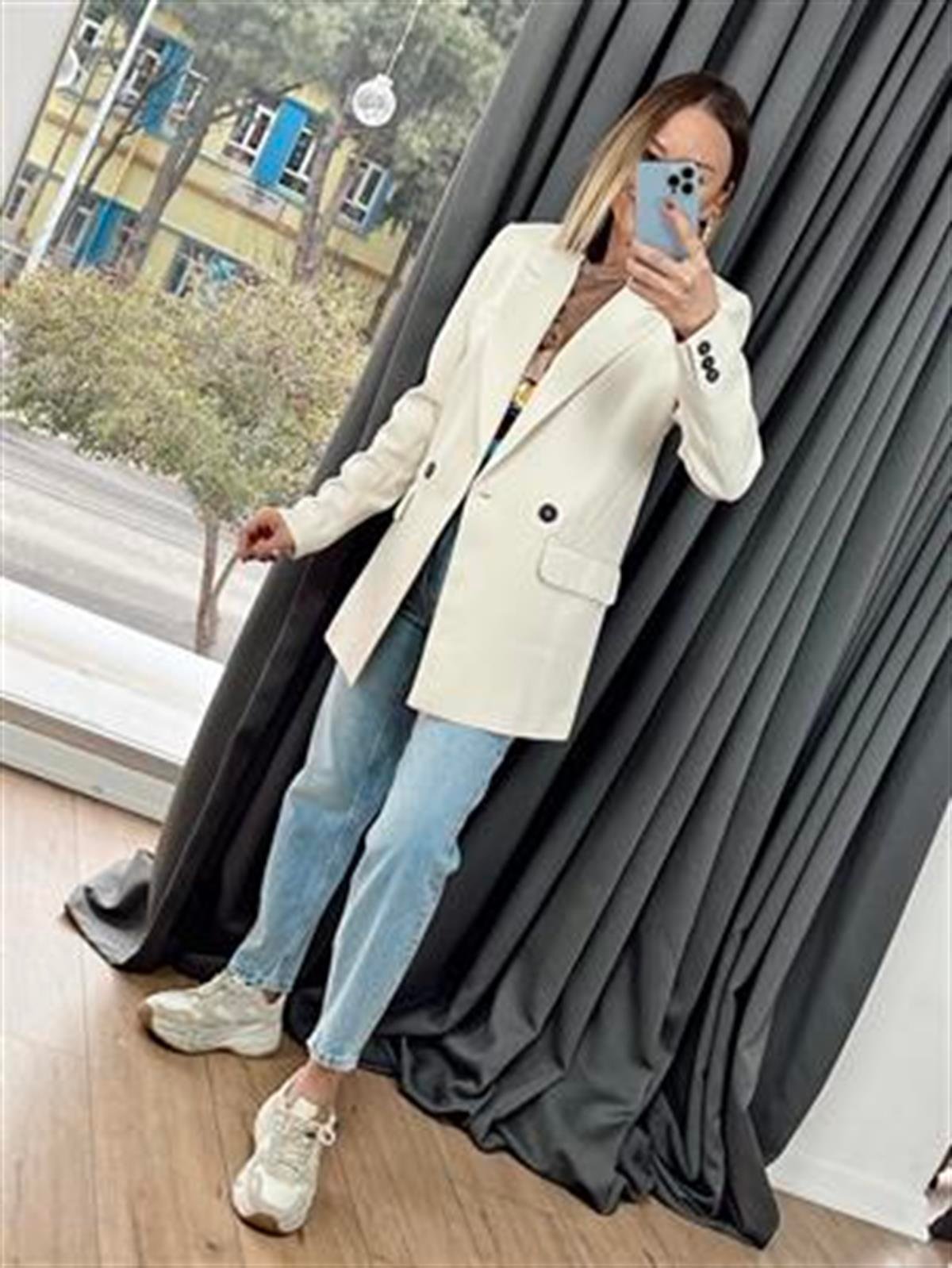 DÜĞME DETAYLI BLAZER CEKET BEJ