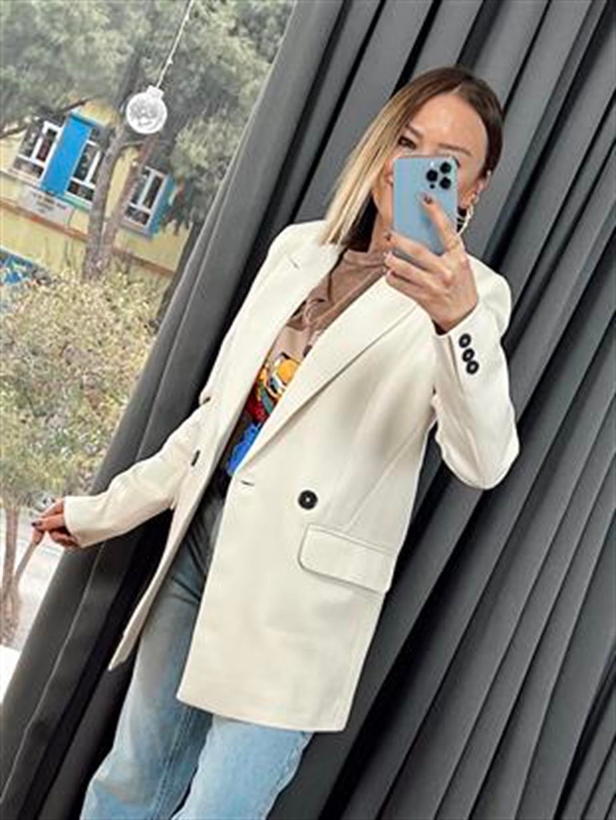 DÜĞME DETAYLI BLAZER CEKET BEJ