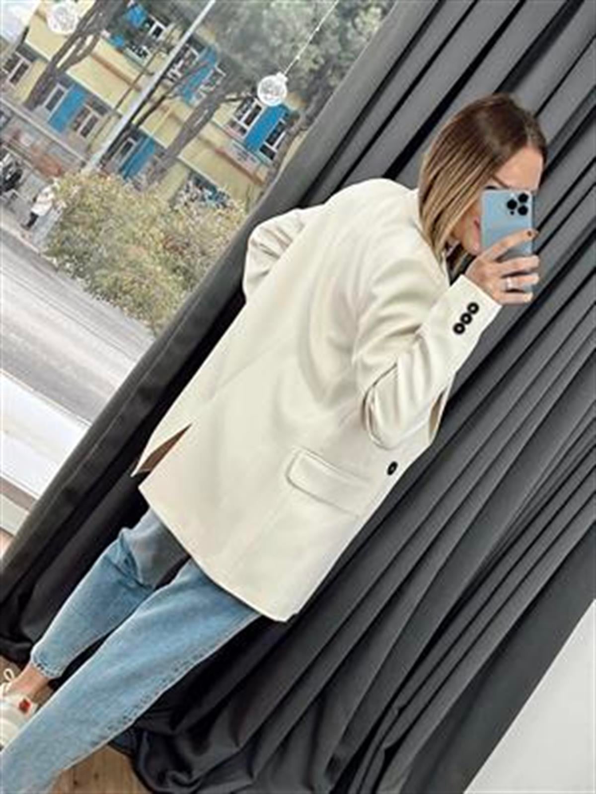 DÜĞME DETAYLI BLAZER CEKET BEJ