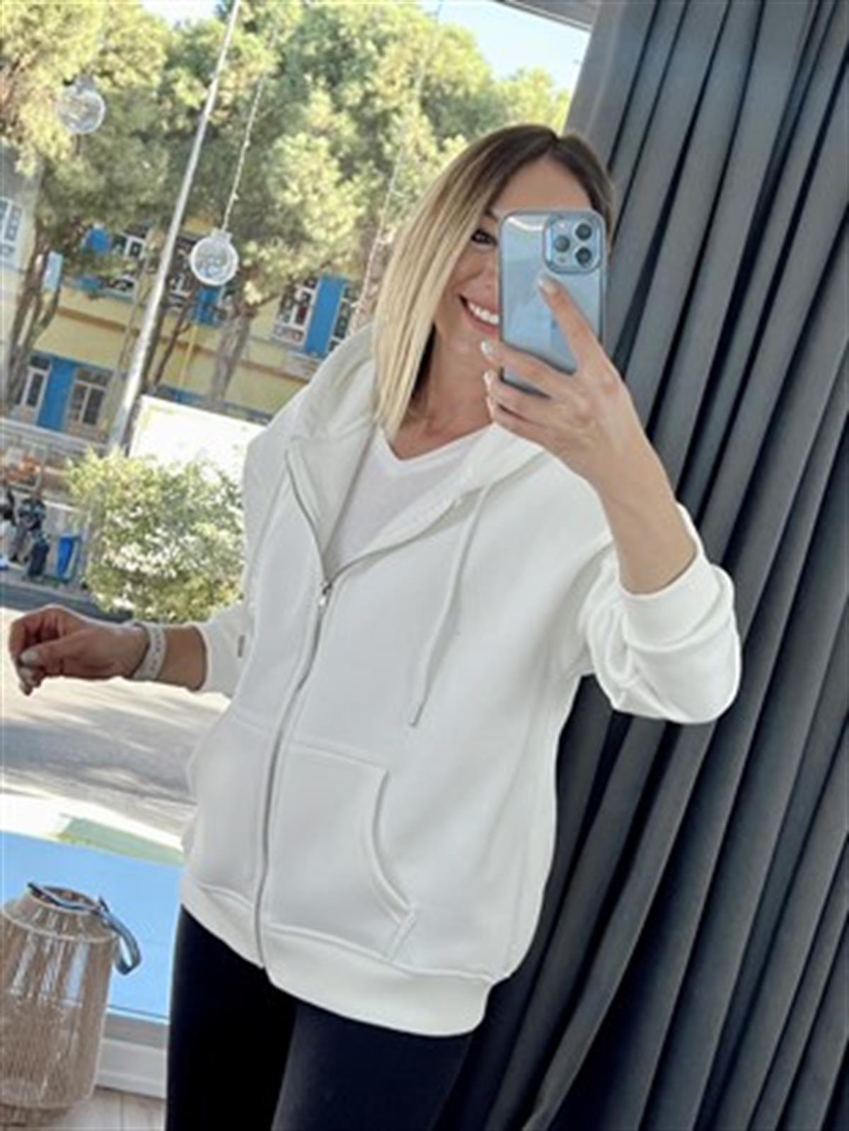 FERMUARLI KAPÜŞONLU SWEAT EKRU