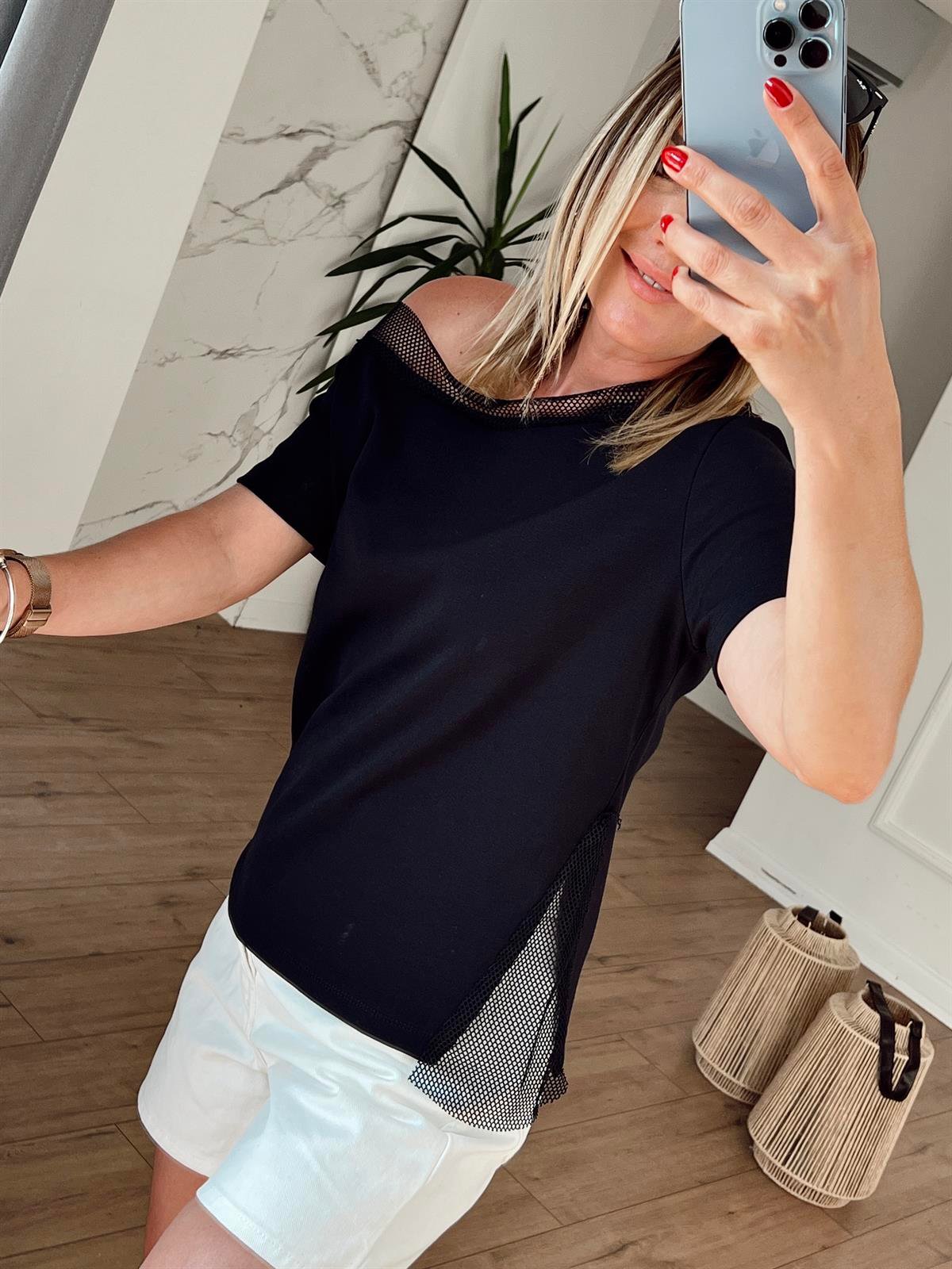 File Detaylı Tshirt SİYAH