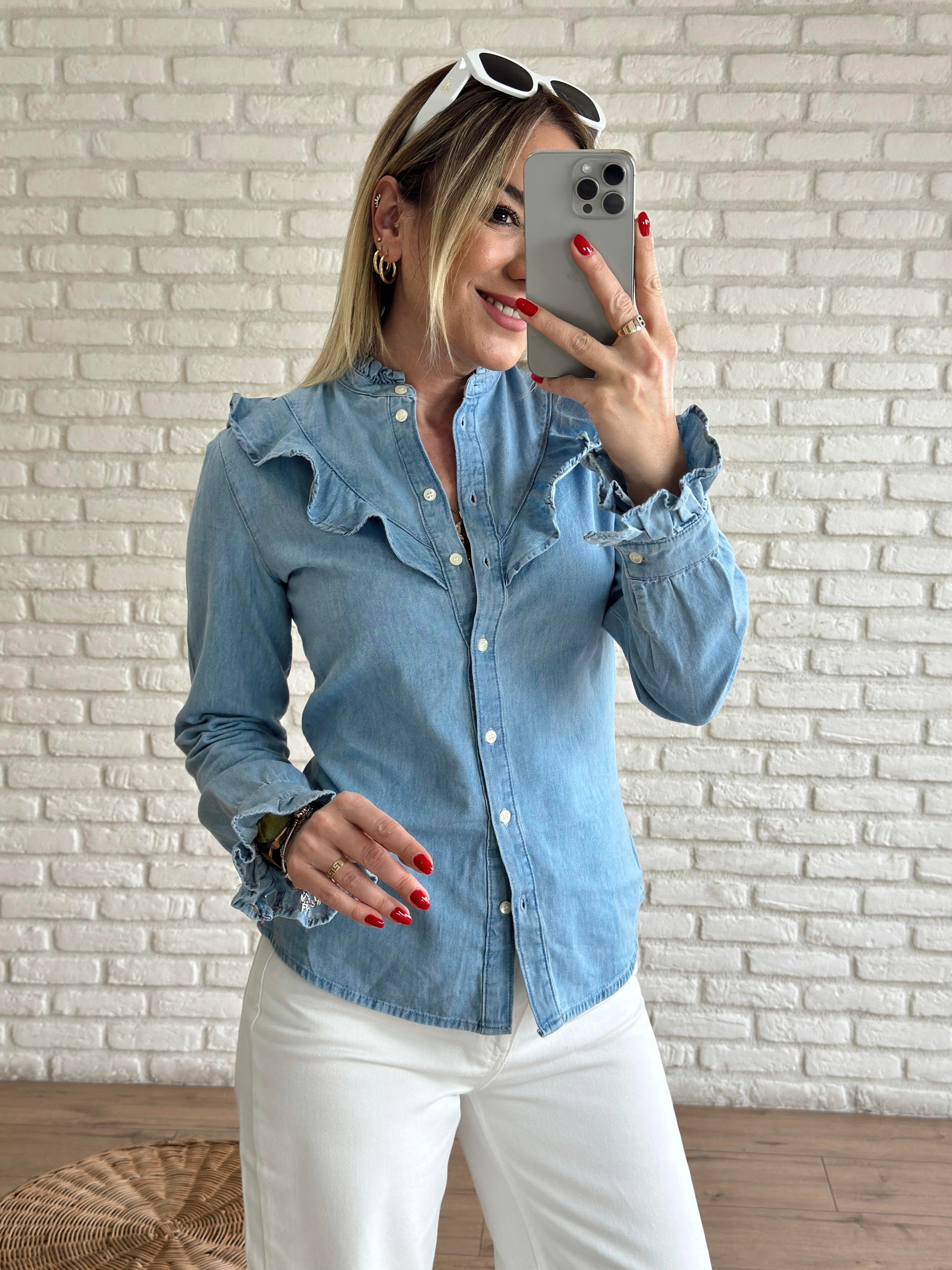 Fırfır Detaylı Gömlek MAVİ