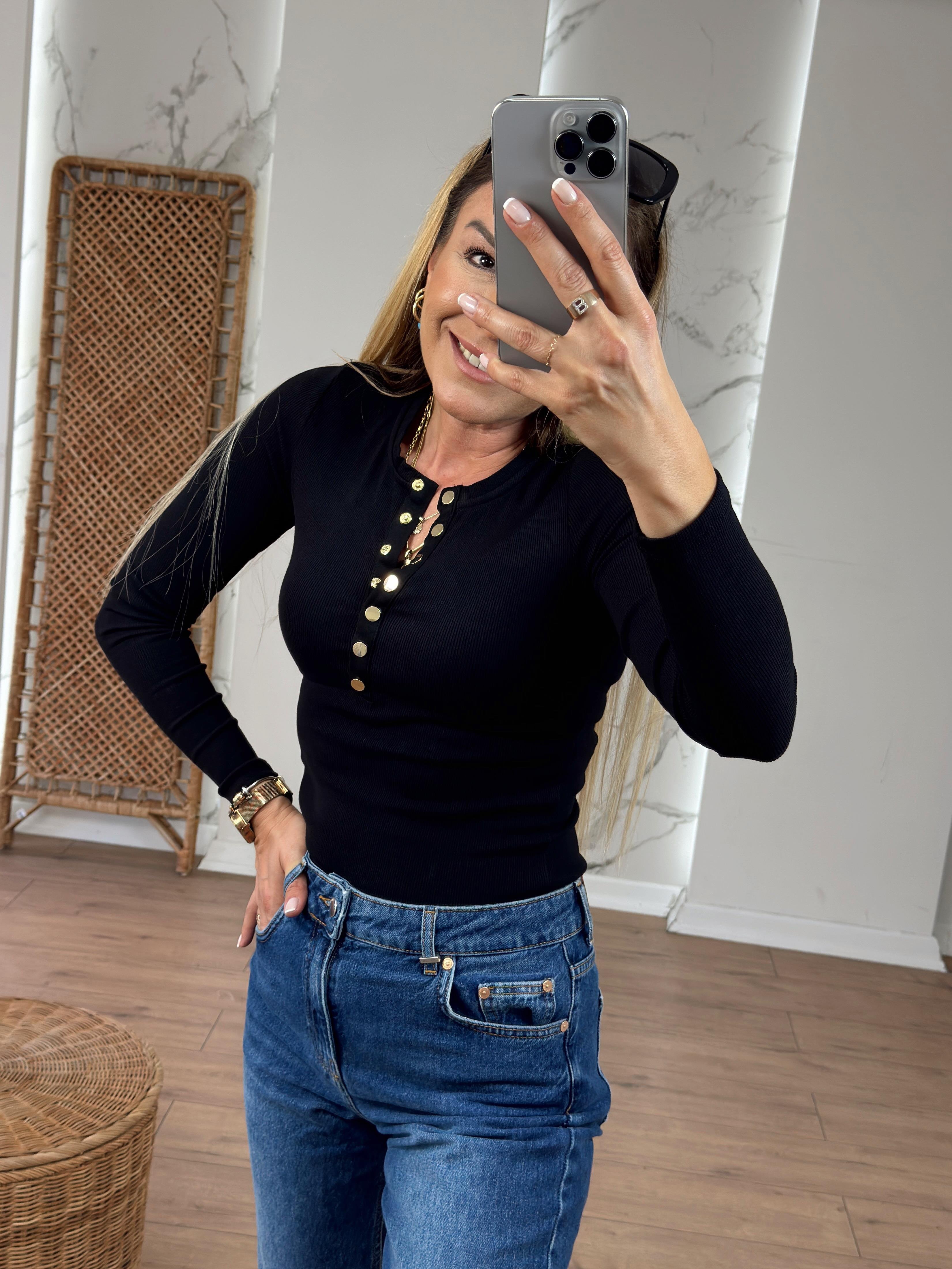 Fitilli Çıtçıt Detaylı Uzun Kollu Body SİYAH
