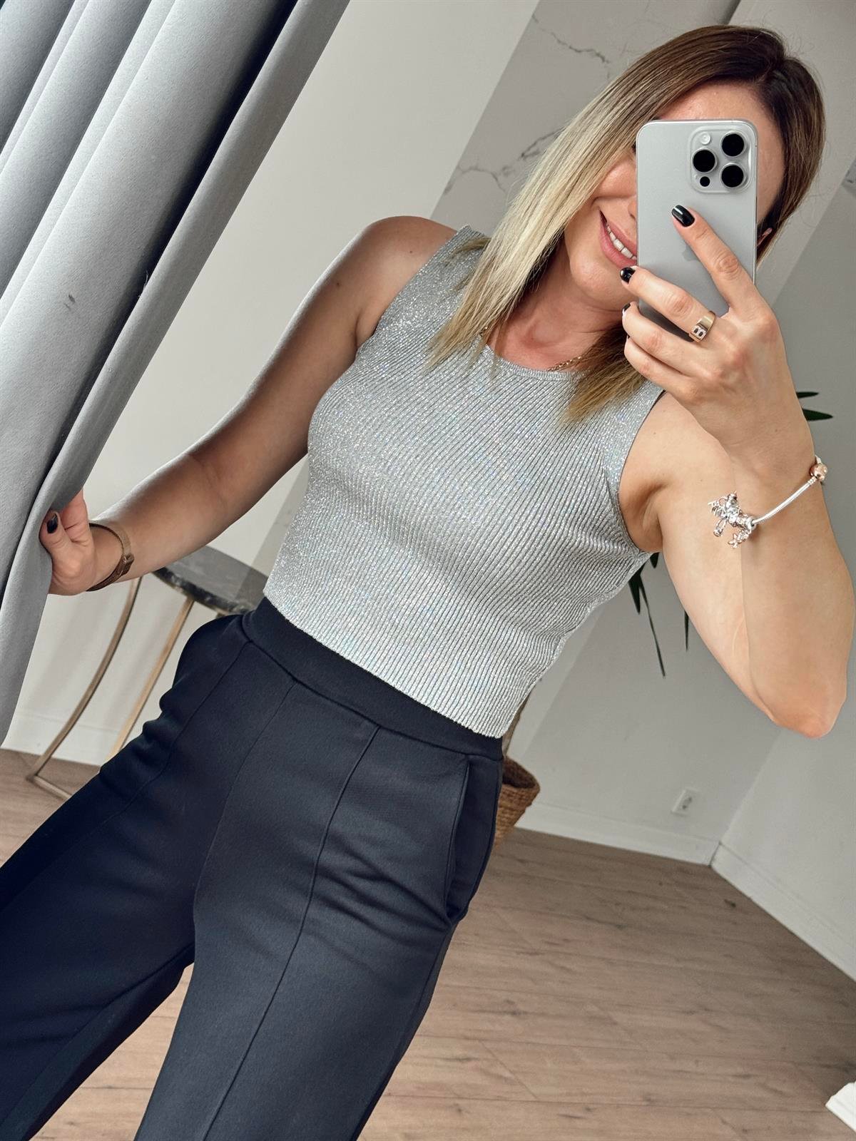 Fitilli Crop Atlet GRİ
