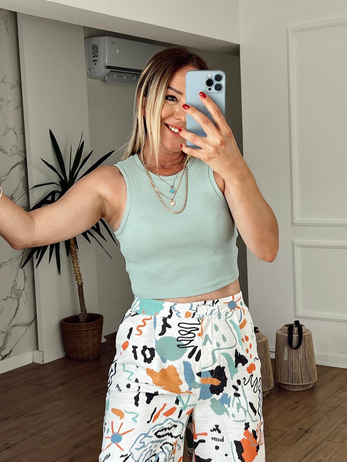 Fitilli Halter Yaka Crop MİNT