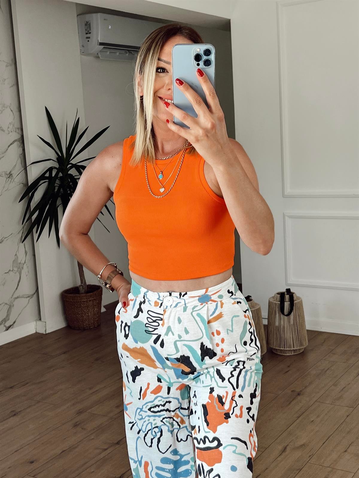 Fitilli Halter Yaka Crop TURUNCU