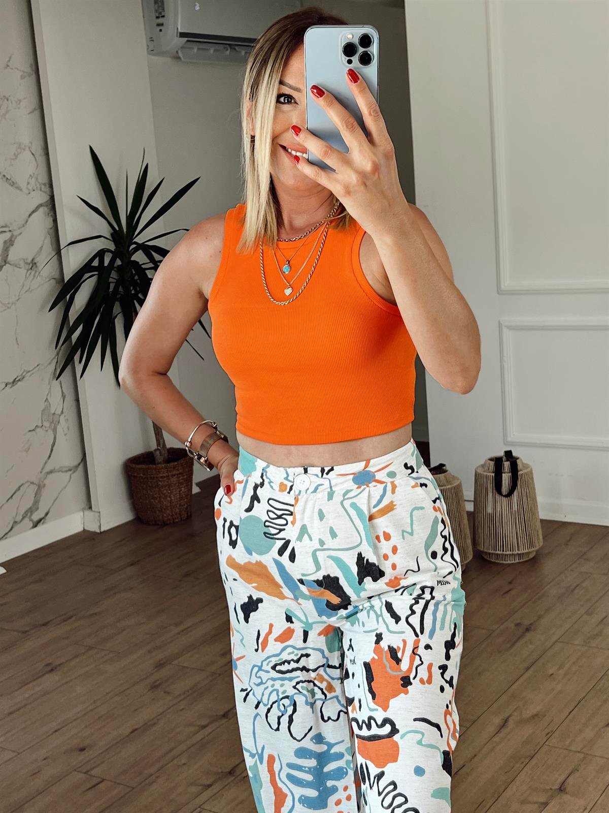 Fitilli Halter Yaka Crop TURUNCU