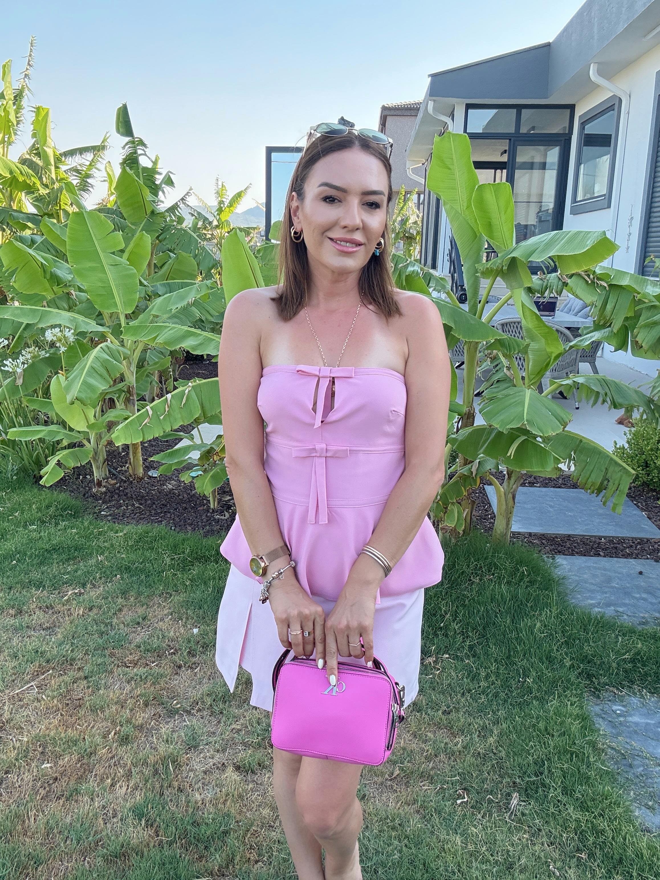 Fiyonk Detaylı Straplez Bluz PEMBE