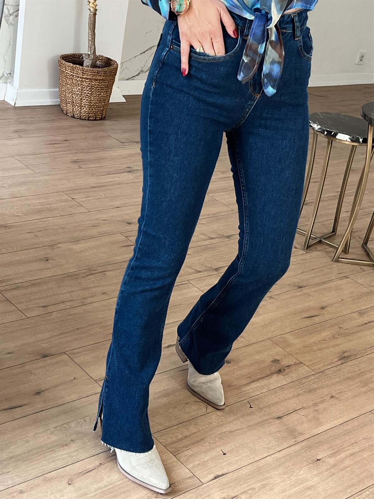 Flare Paça Yırtmaçlı Jean LACİVERT