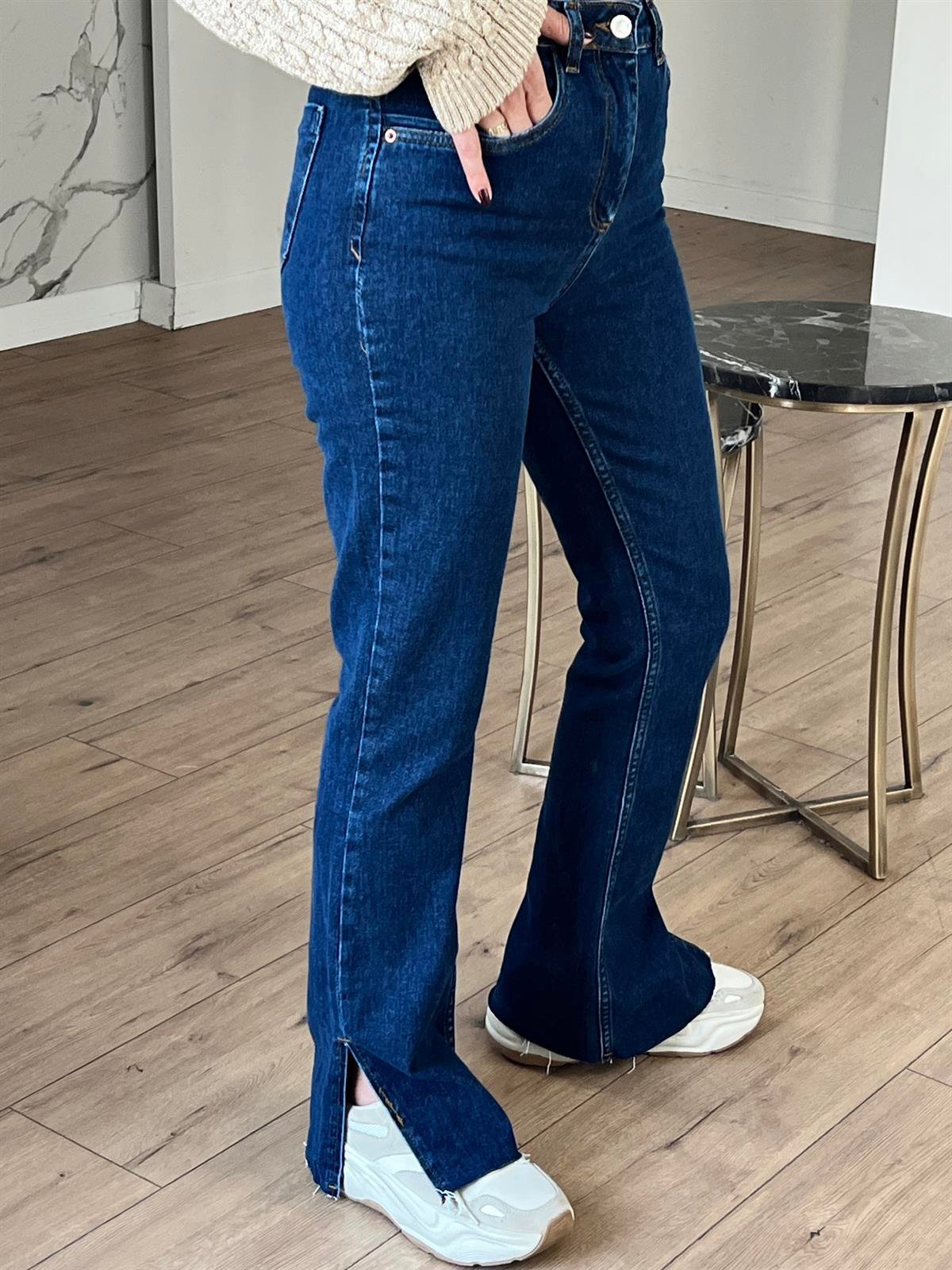 Flare Paça Yırtmaçlı Jean MAVİ