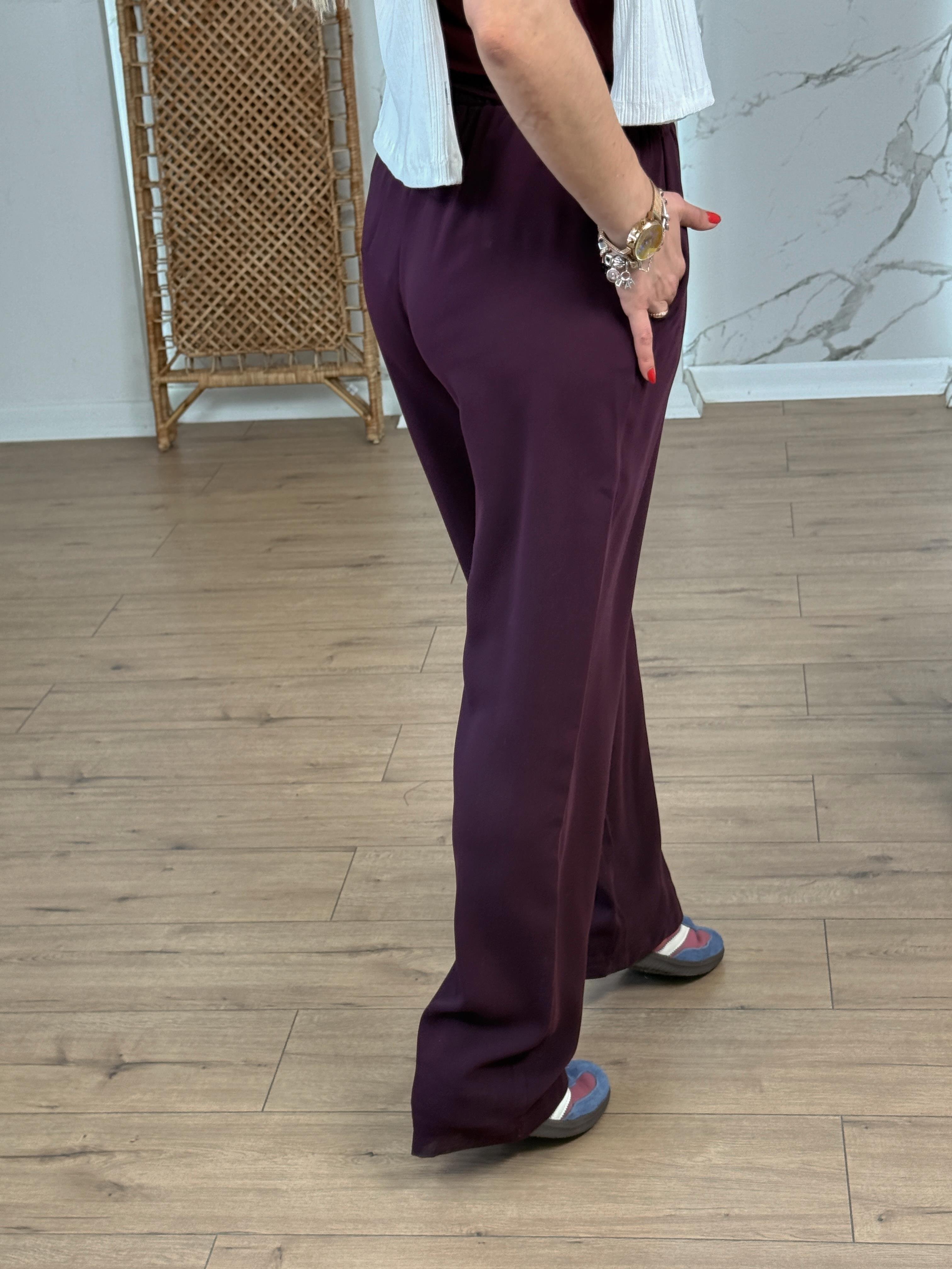 Flatolu Beli Lastikli Salaş Pantolon BORDO