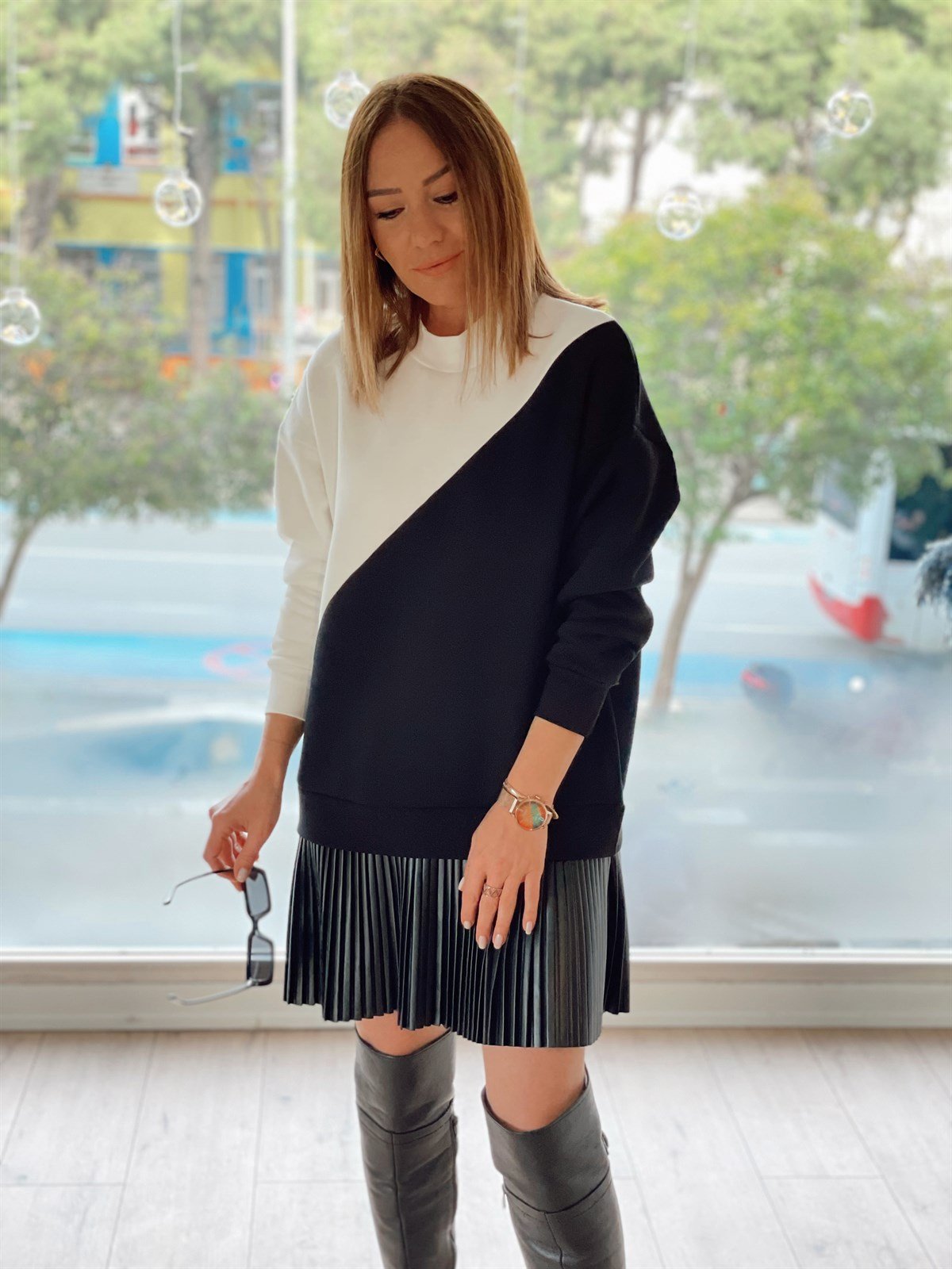 Garnili Elbise Siyah