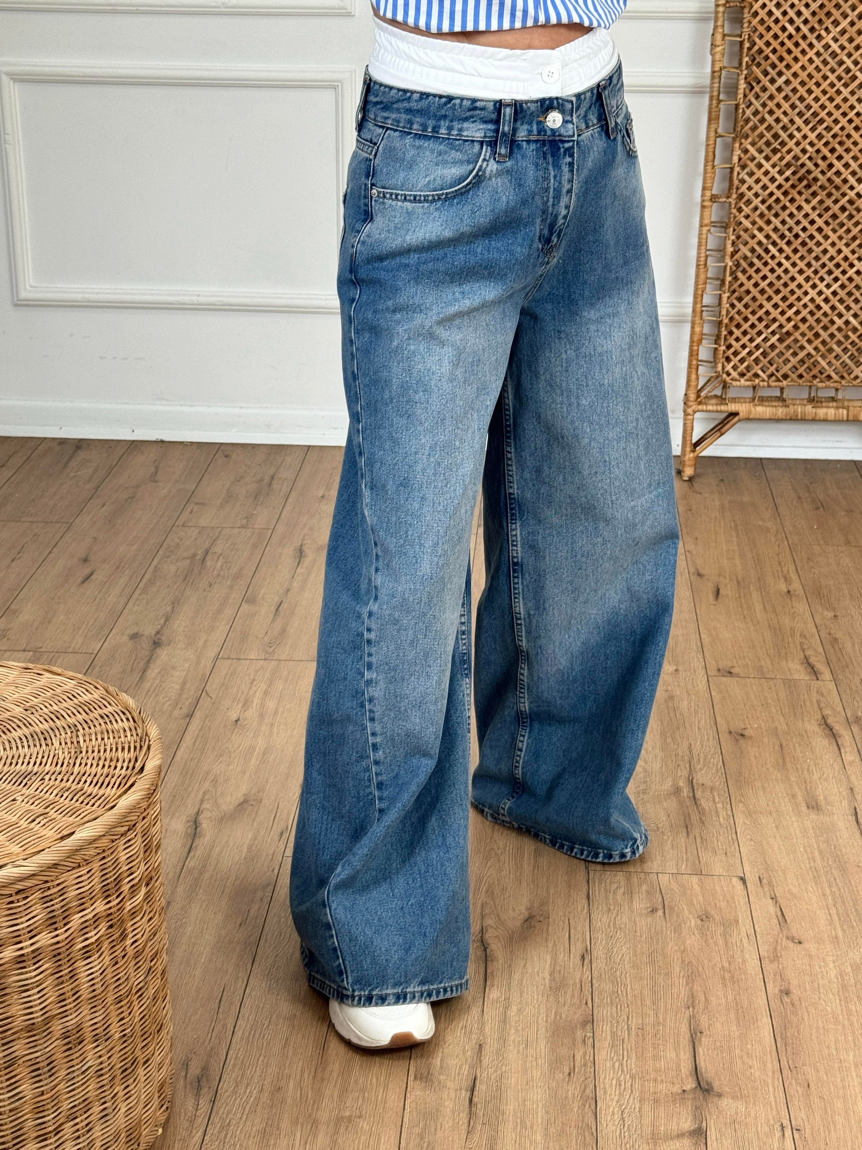 Geniş Paça Asimetrik Jean MAVİ