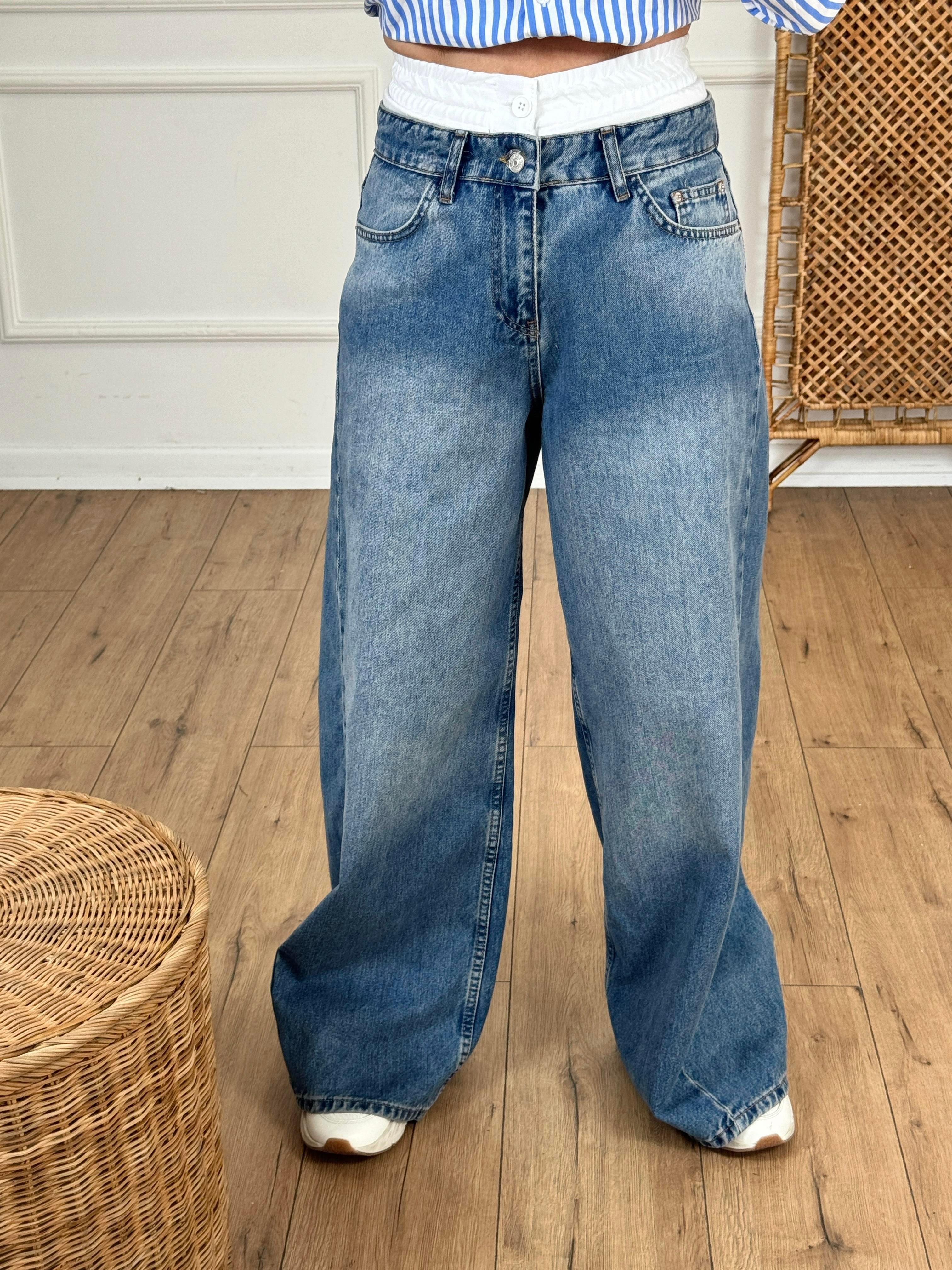 Geniş Paça Asimetrik Jean MAVİ