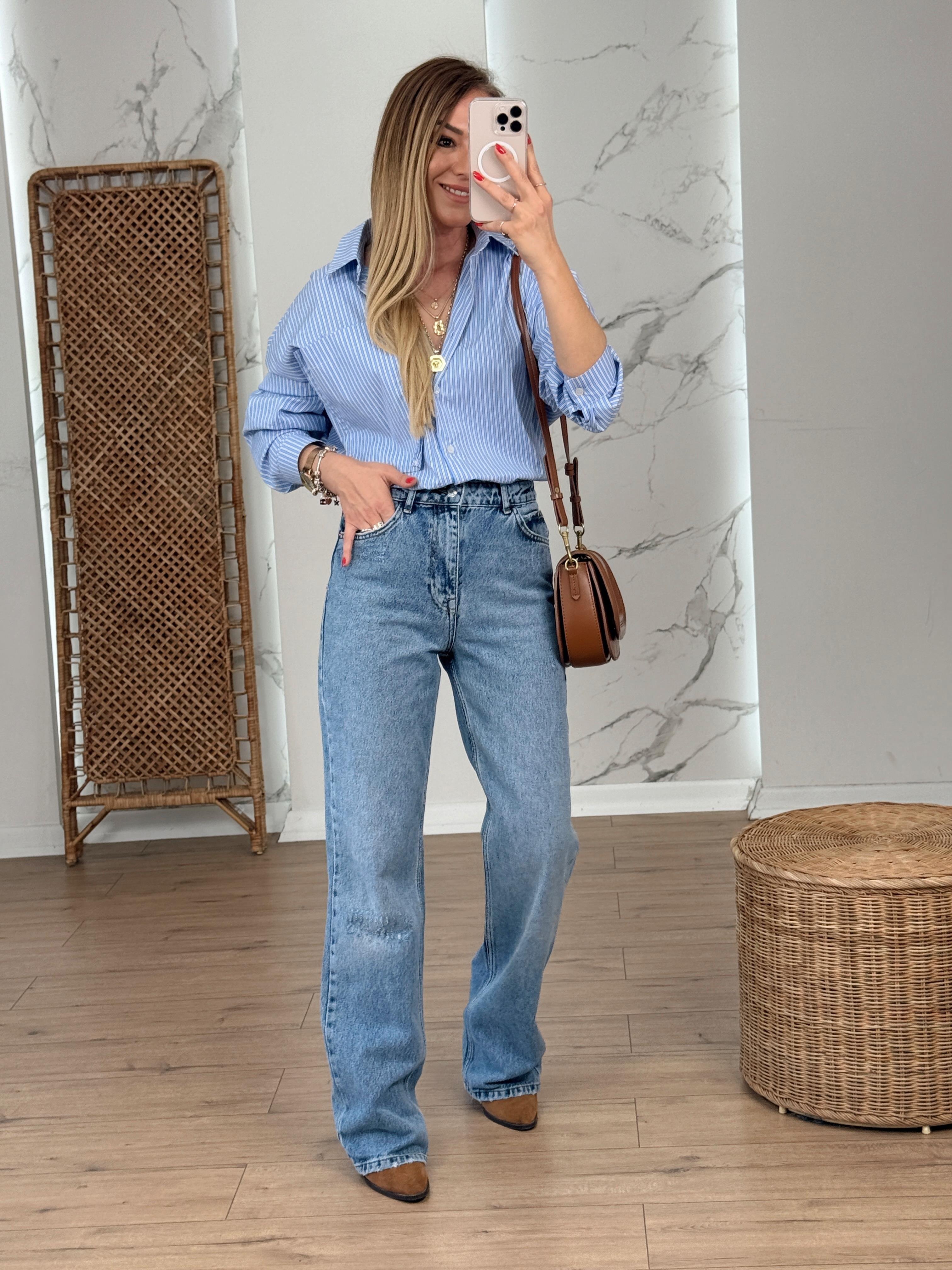 Geniş Paça Flare Jean MAVİ
