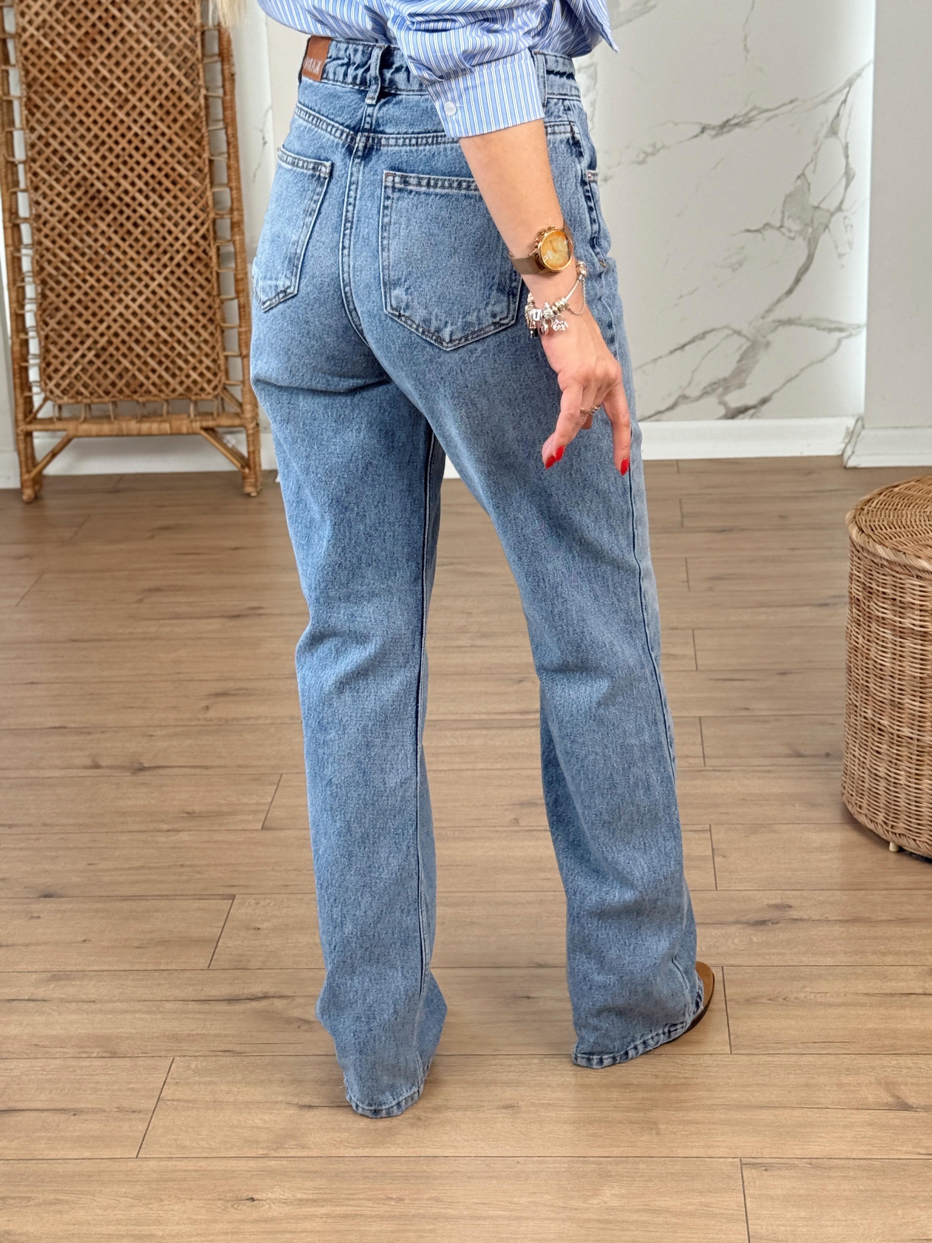 Geniş Paça Flare Jean MAVİ