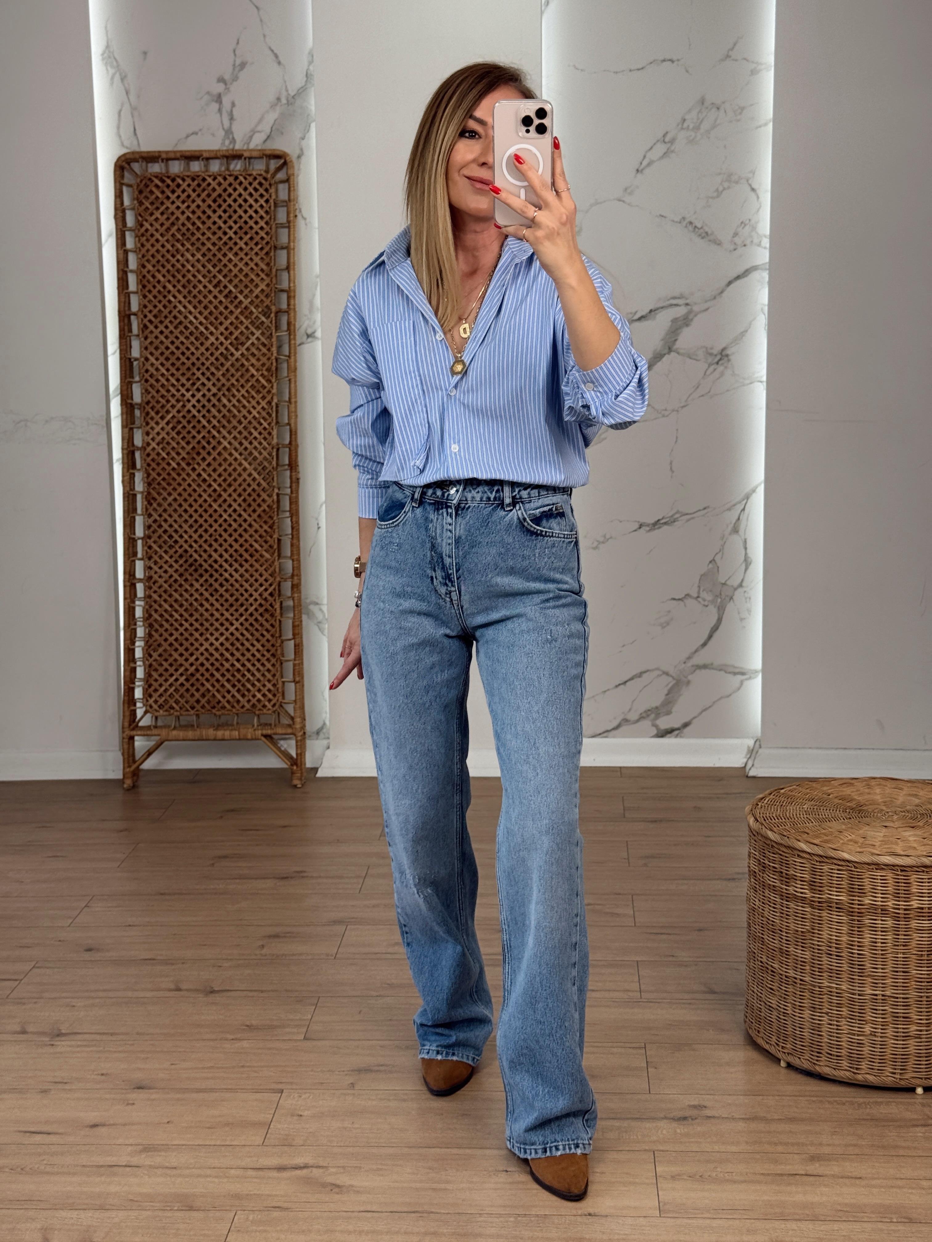 Geniş Paça Flare Jean MAVİ