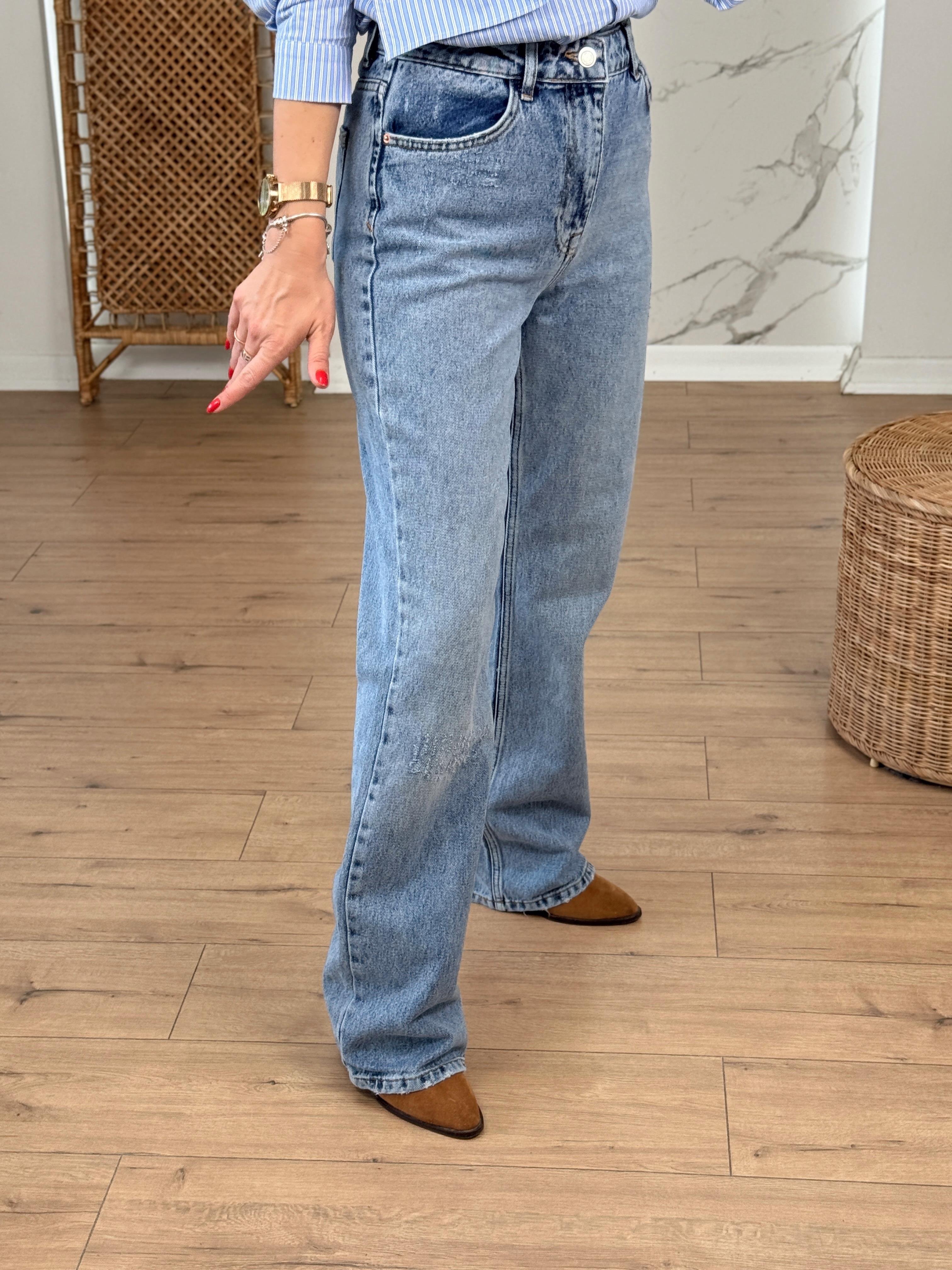 Geniş Paça Flare Jean MAVİ