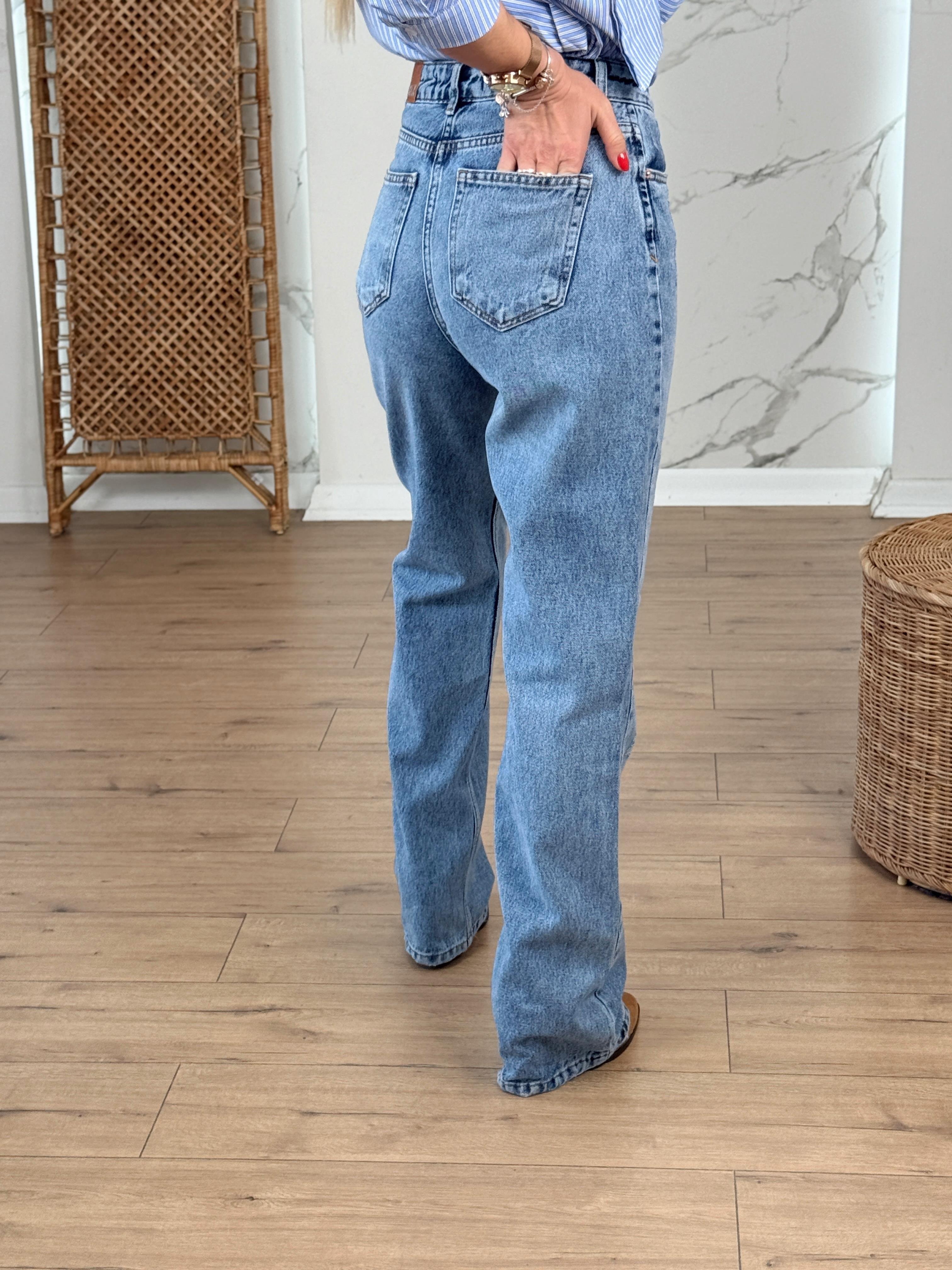 Geniş Paça Flare Jean MAVİ
