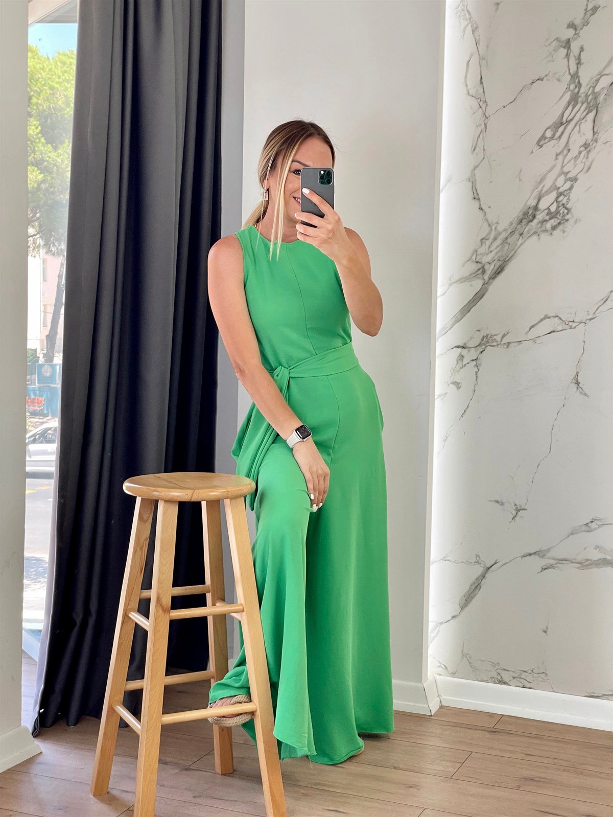 Geniş Paça Salaş Tulum Yeşil