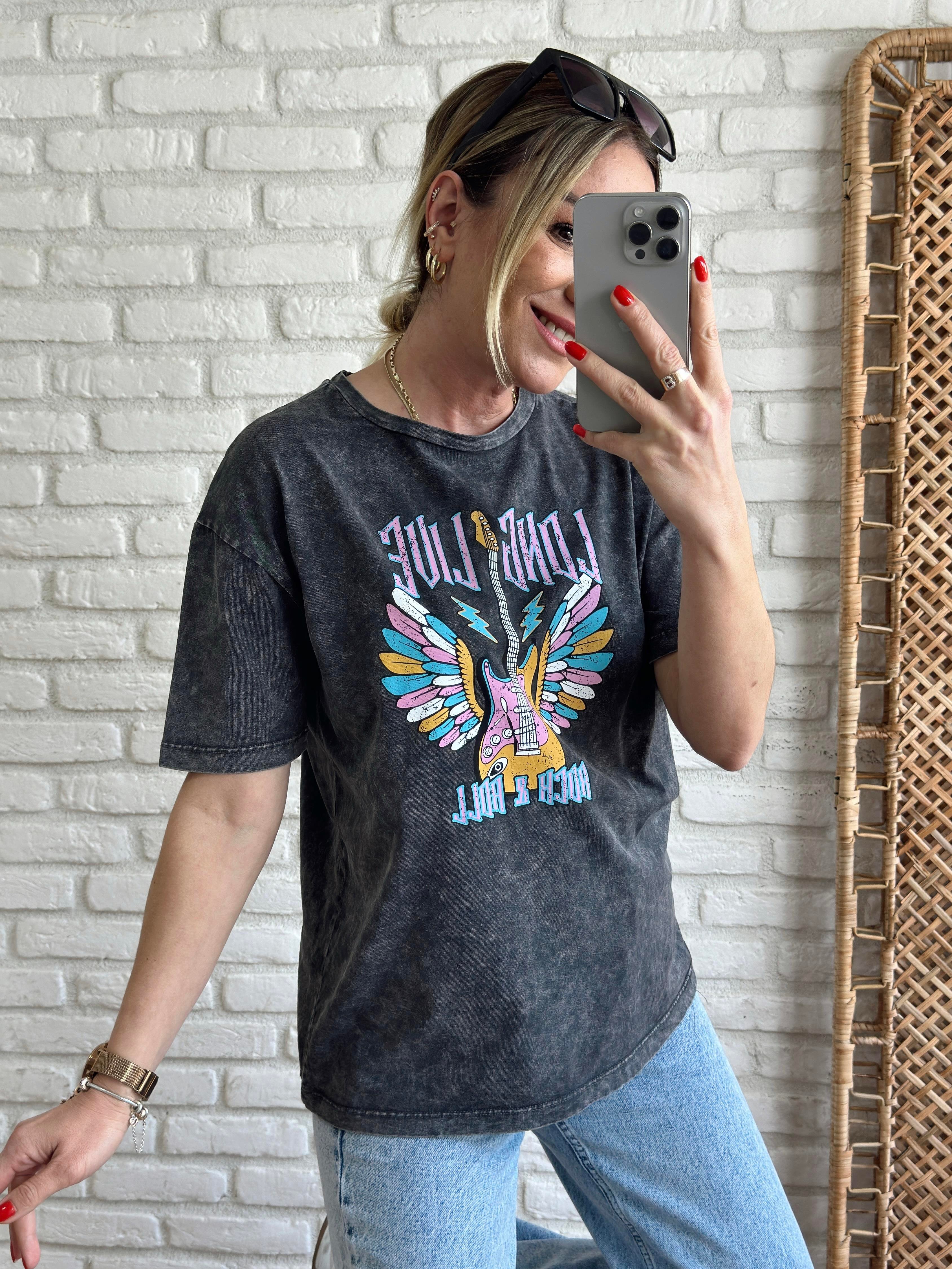 Gitar Baskı Tshirt ANTRASİT