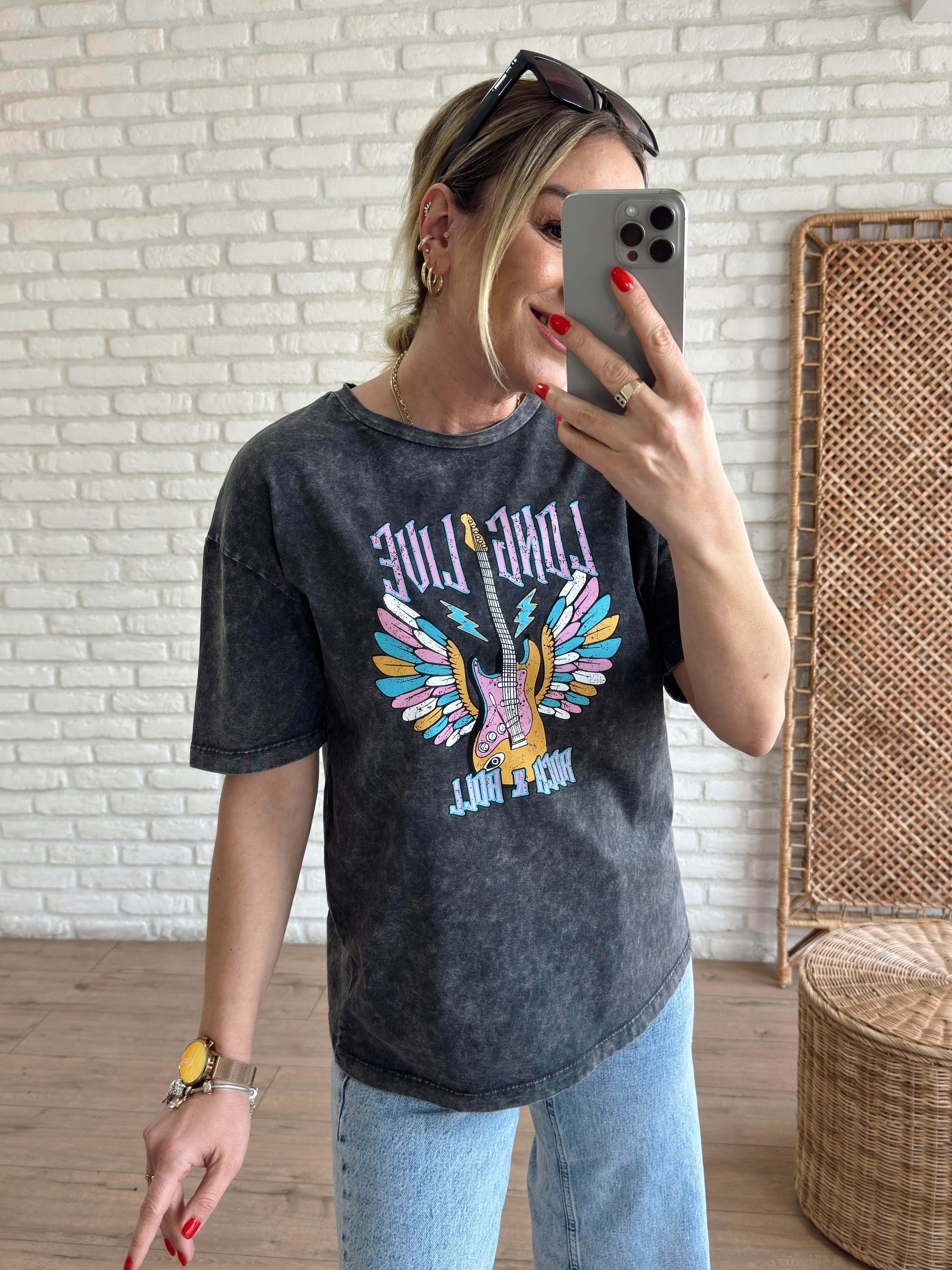 Gitar Baskı Tshirt ANTRASİT